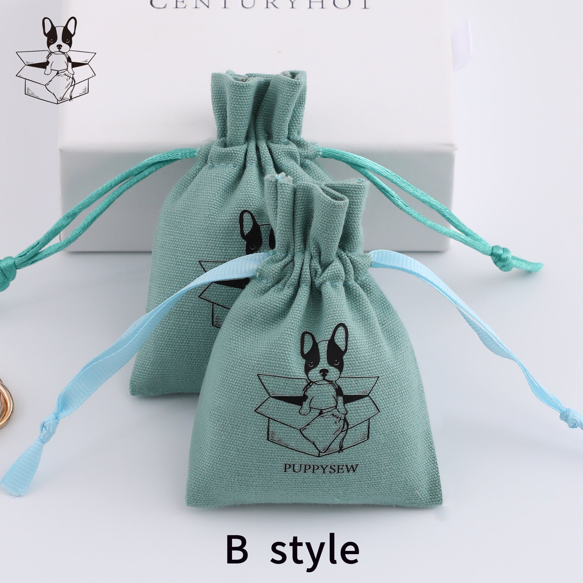 Custom Logo Cotton Canvas Jewelry Packaging Bags, Ribbon Drawstring Gift Bags-zoom-7