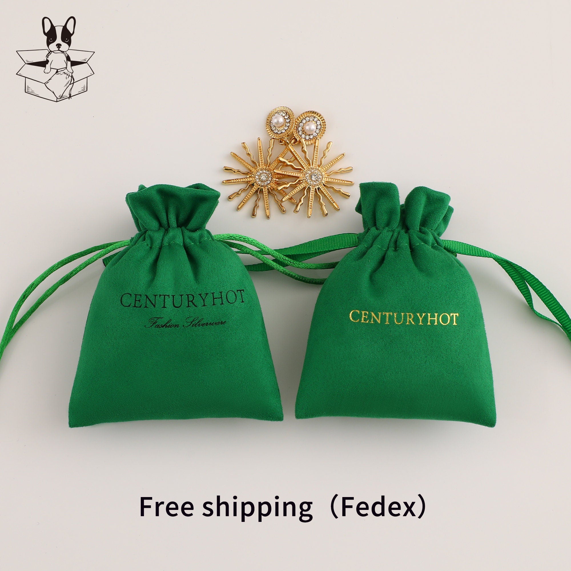 Personalized Green Suede Drawstring Bag, Custom Logo Jewelry Pouch-zoom-4
