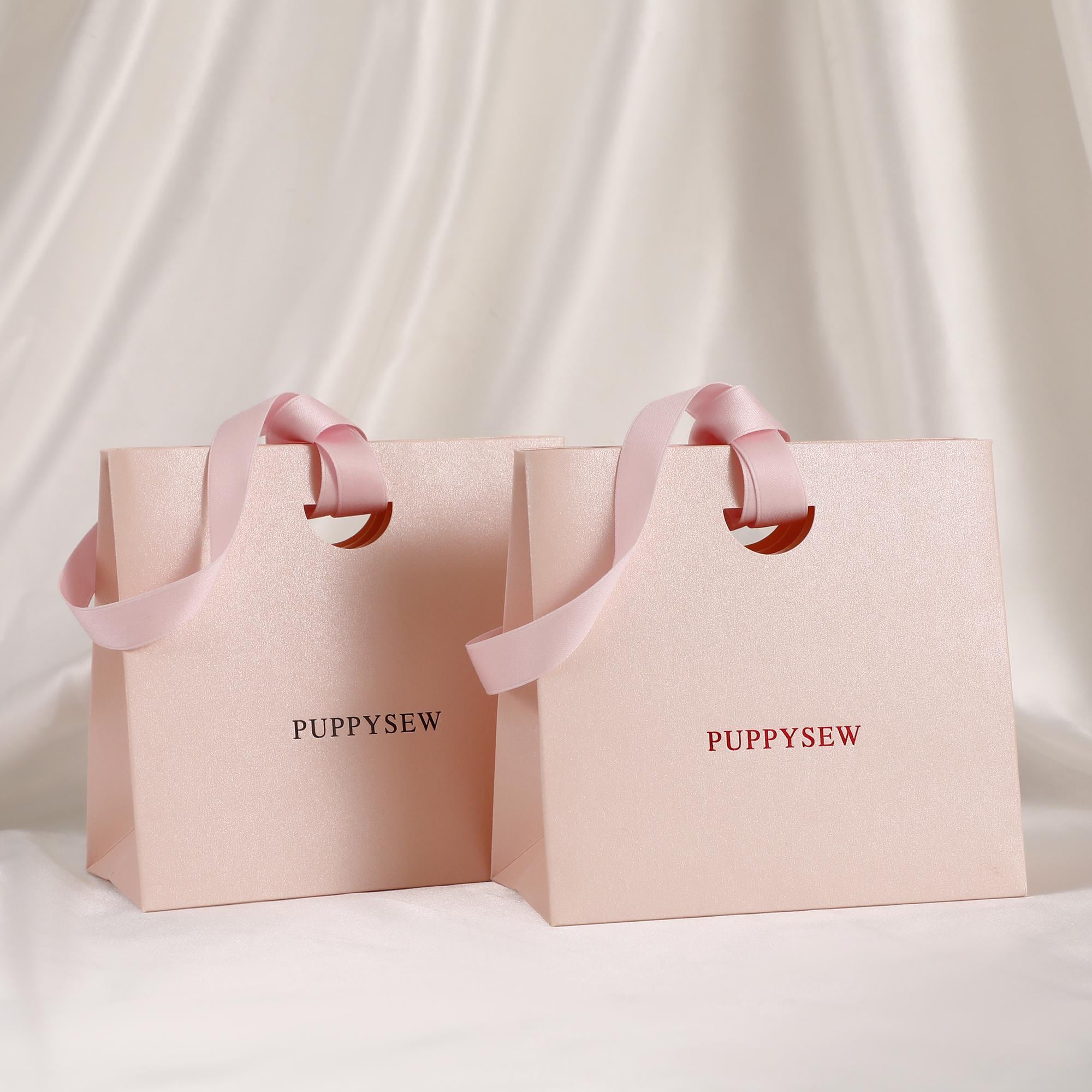 Custom Pink Ribbon Paper Bags, Luxury Boutique Packaging, Personalized Logo