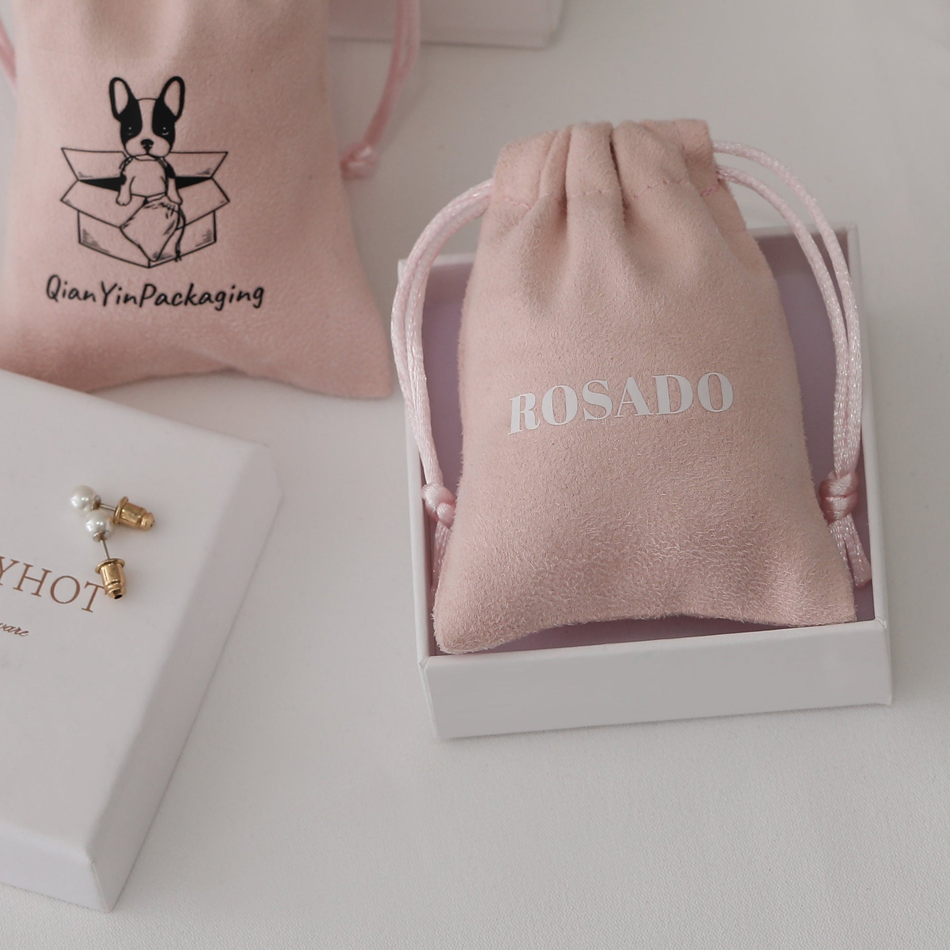 Personalized Pink Suede Drawstring Bag: Custom Logo Jewelry Pouch-7