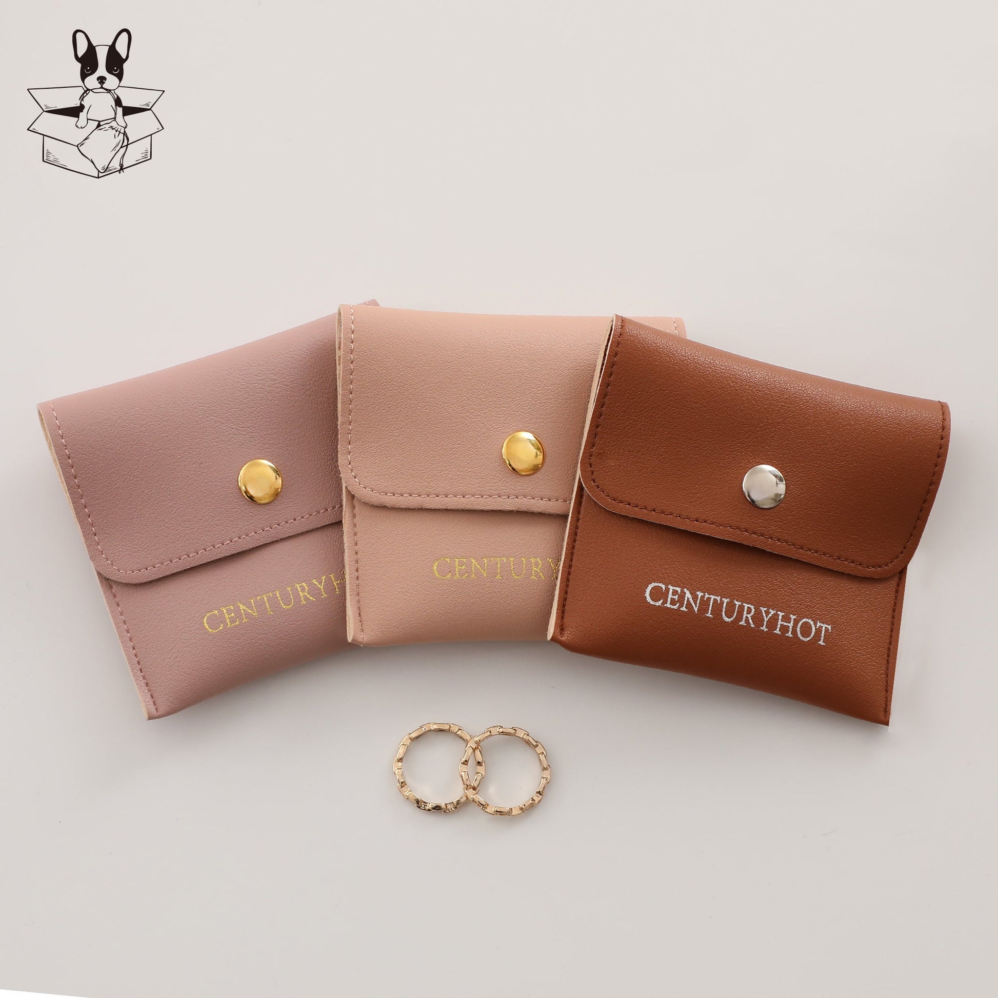 Custom Embossed Logo Jewelry Packaging Bags, Faux Leather Snap Closure-6