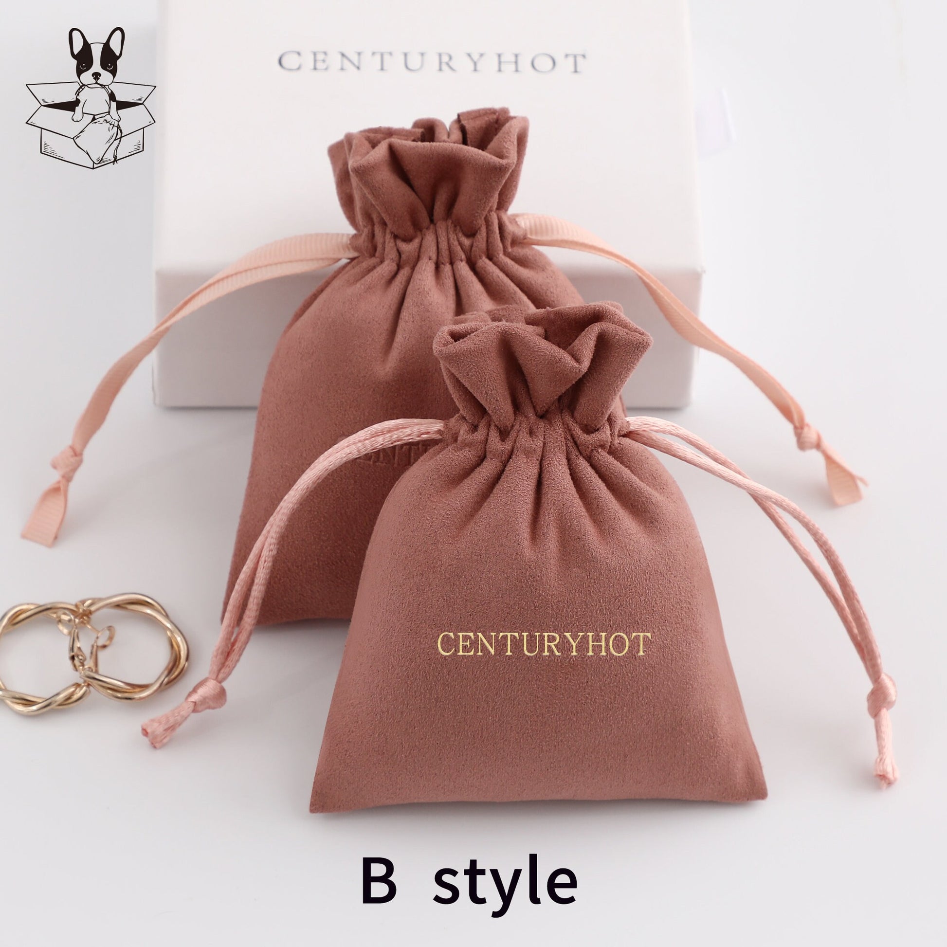 50 Personalized Logo Suede Drawstring Bags, Jewelry Pouch-5