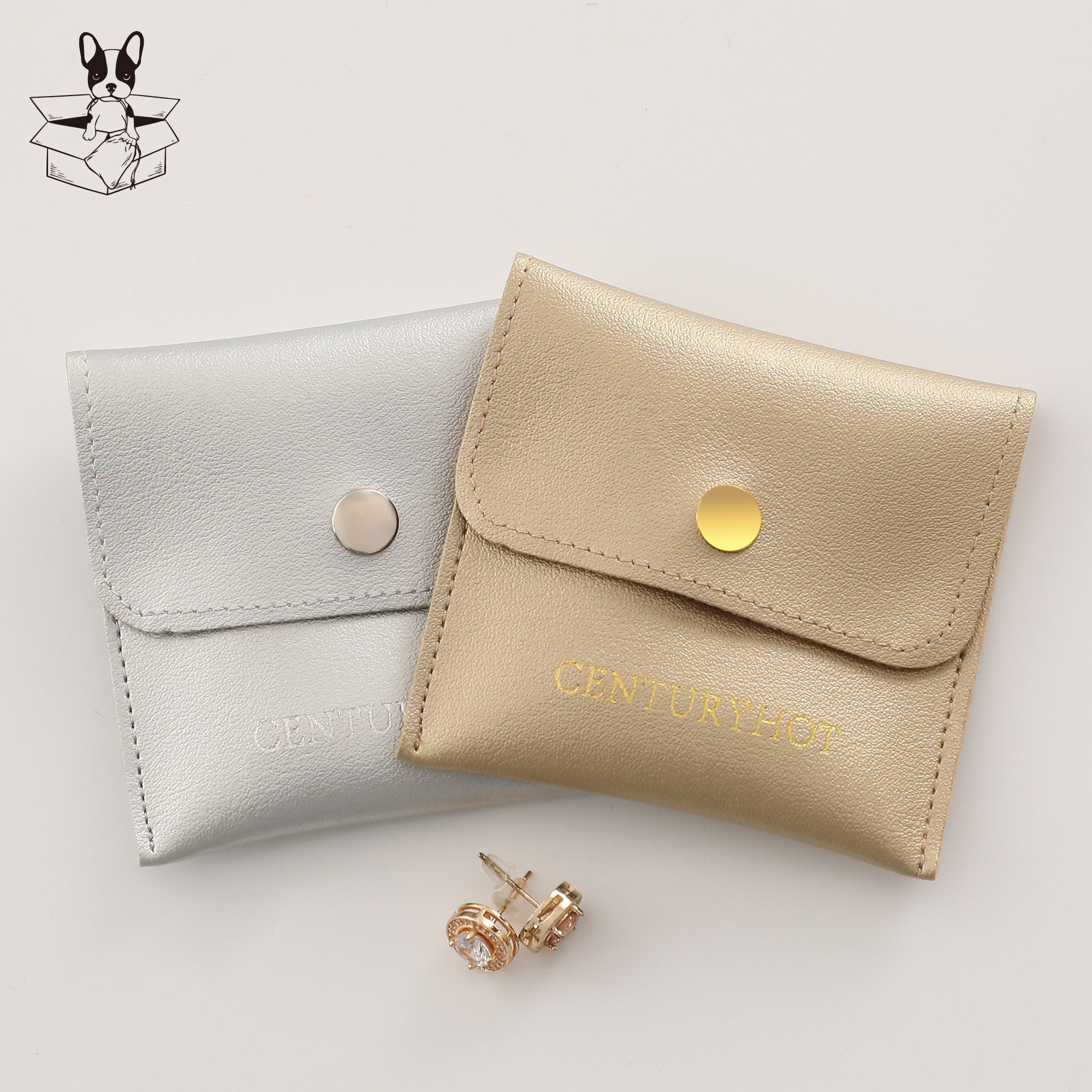 50pcs Custom Logo Faux Leather Jewelry Packaging Snap Bags-zoom-4