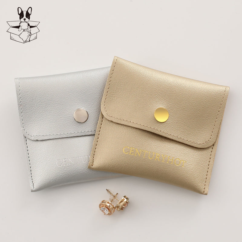 50pcs Custom Logo Faux Leather Jewelry Packaging Snap Bags-zoom-