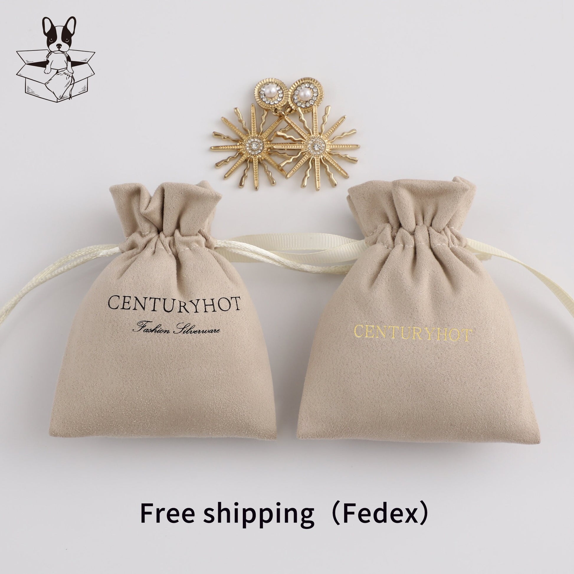 Custom Logo Flannel Drawstring Bag, Personalized Jewelry Pouch-3