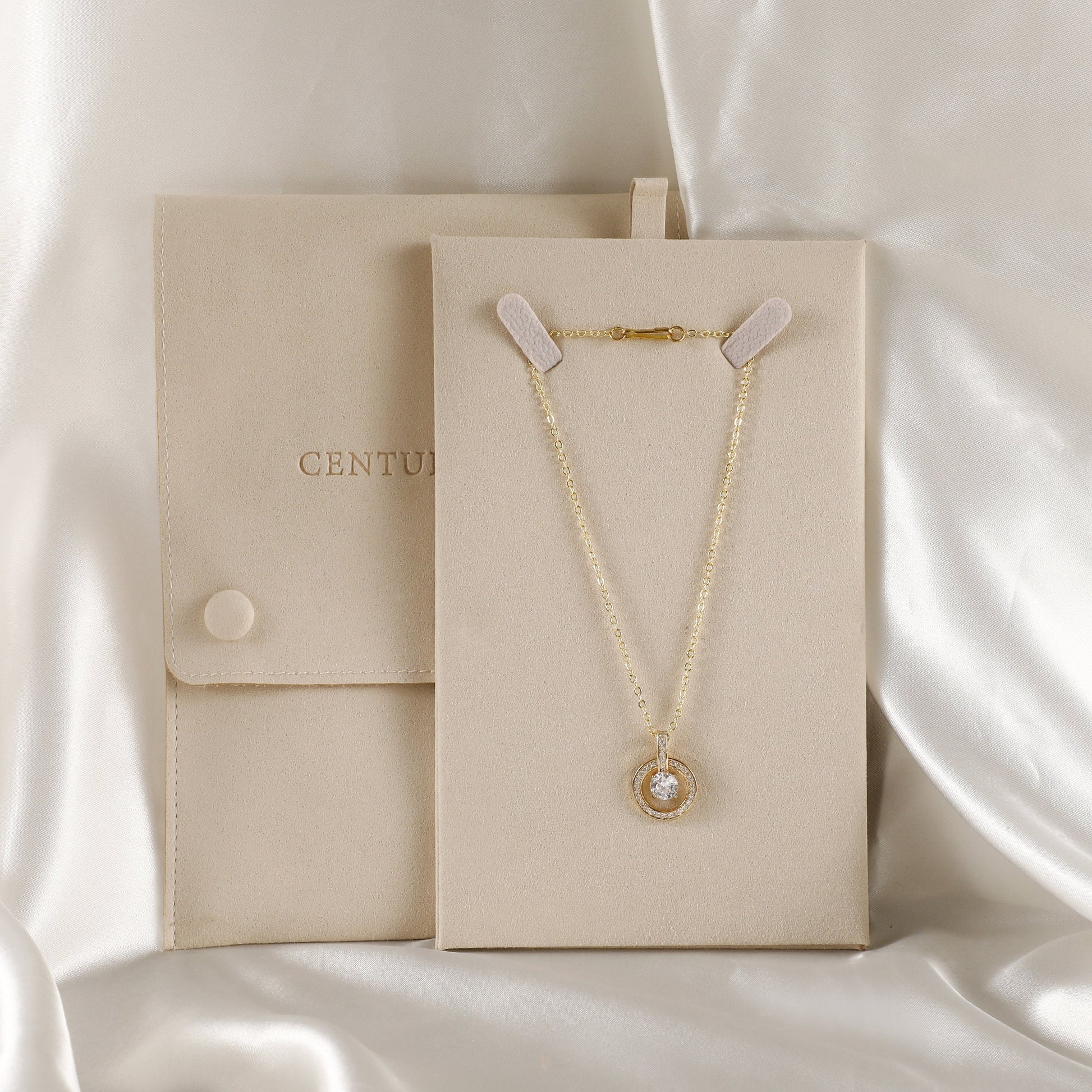 Personalized Cream Microfiber Necklace Gift Bag, Jewelry Display-4