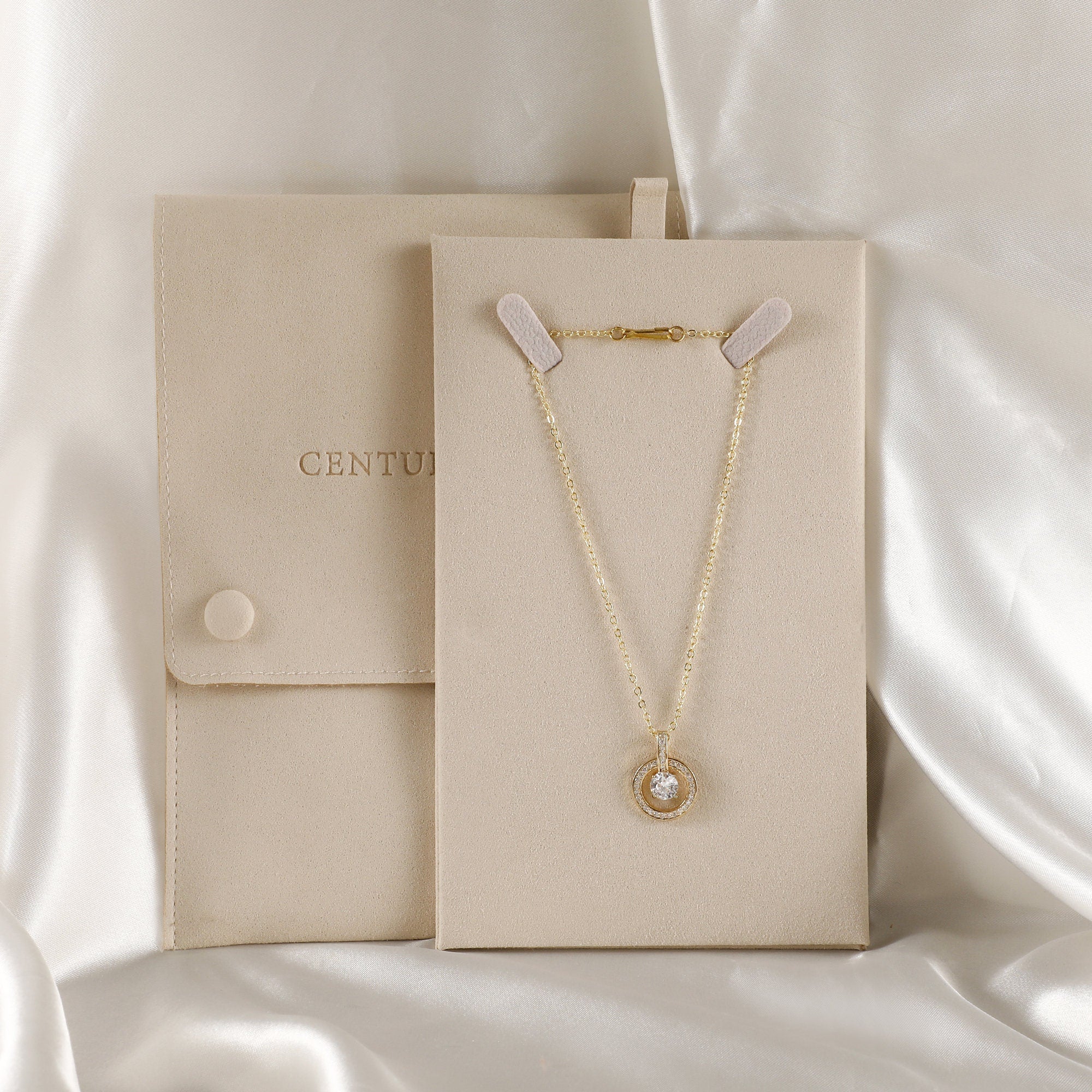 Personalized Cream Microfiber Necklace Gift Bag, Jewelry Display-zoom-4
