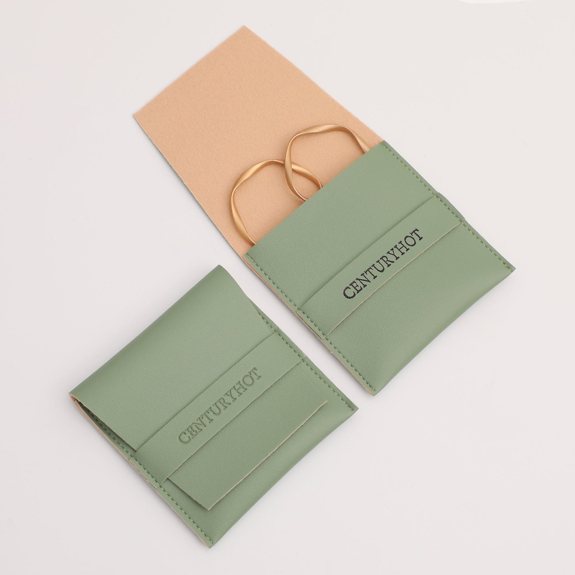50pc Green PU Leather Jewelry Pouch, Custom Logo-1