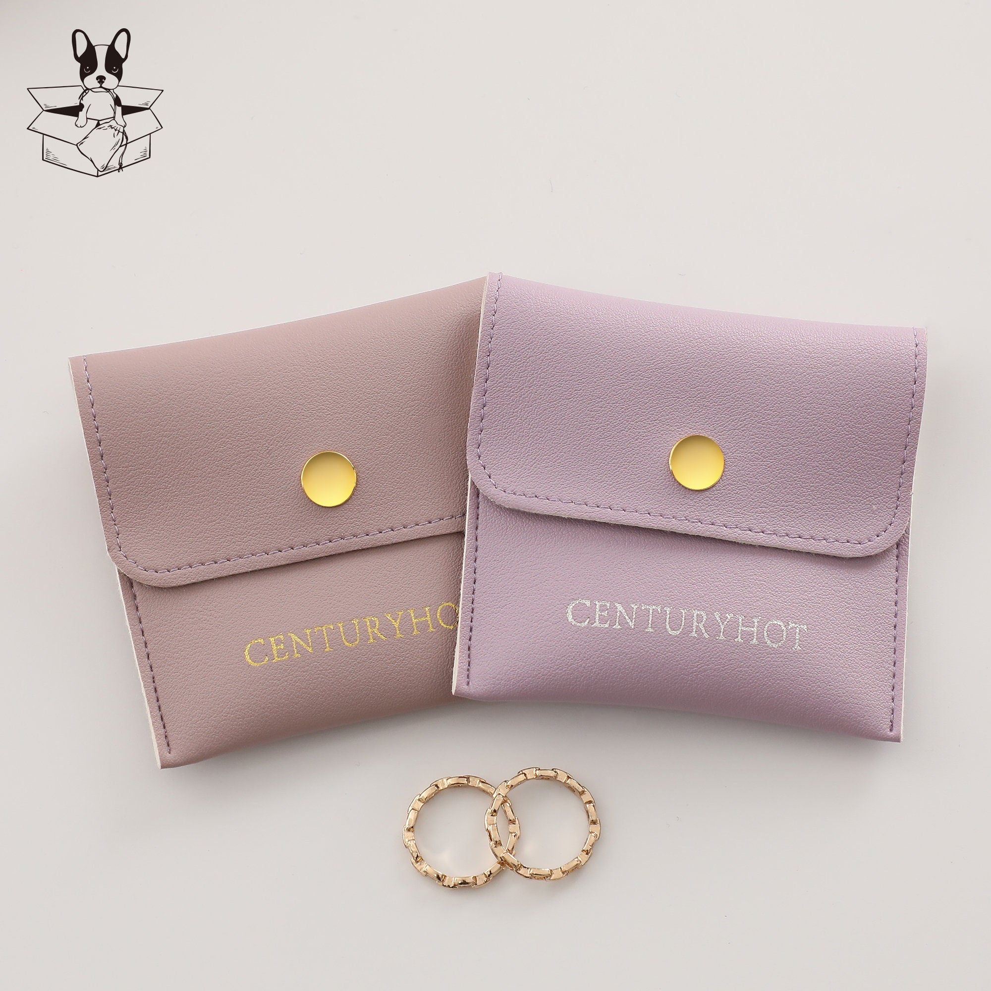 Custom Embossed Logo Faux Leather Jewelry Snap Bags (8x8cm, 50pcs)-zoom-5