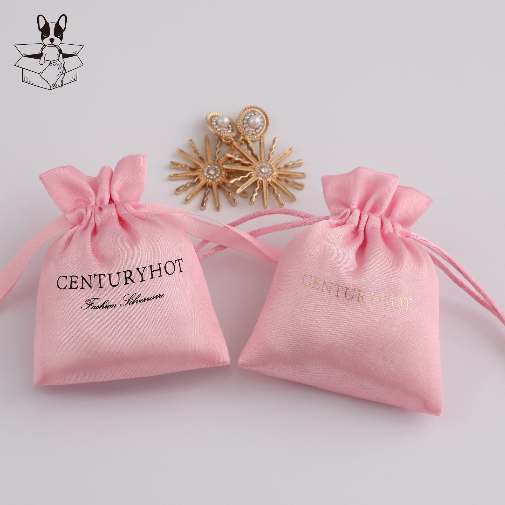 Personalized Pink Satin Drawstring Bag, Custom Logo Jewelry Pouch-4
