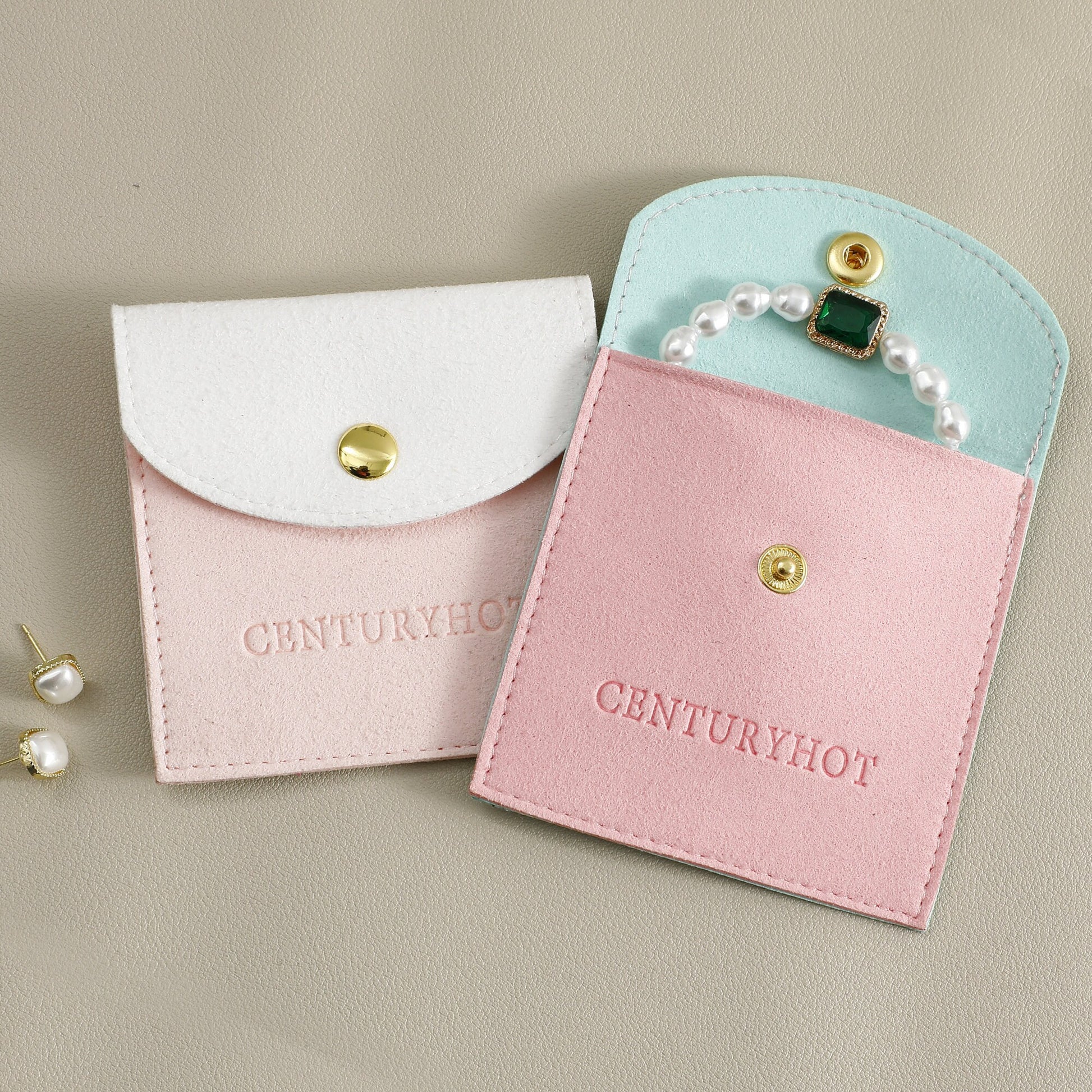 Custom Logo Microfiber Jewelry Pouch with Button, 8x8cm (50pcs)-4
