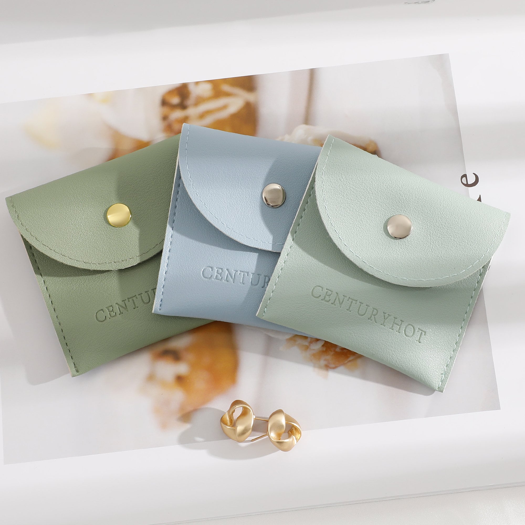 Custom Logo Faux Leather Jewelry Snap Bag (8x8cm)-zoom-5