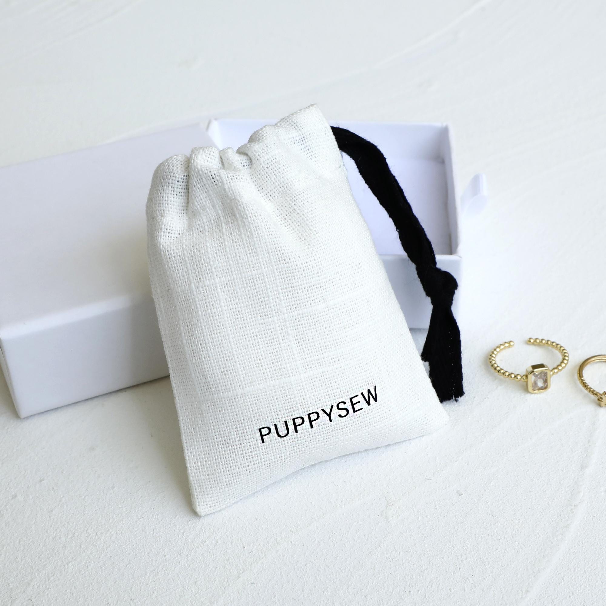 100 White Cotton Canvas Drawstring Bags, Personalized Logo Jewelry Packaging-zoom-8