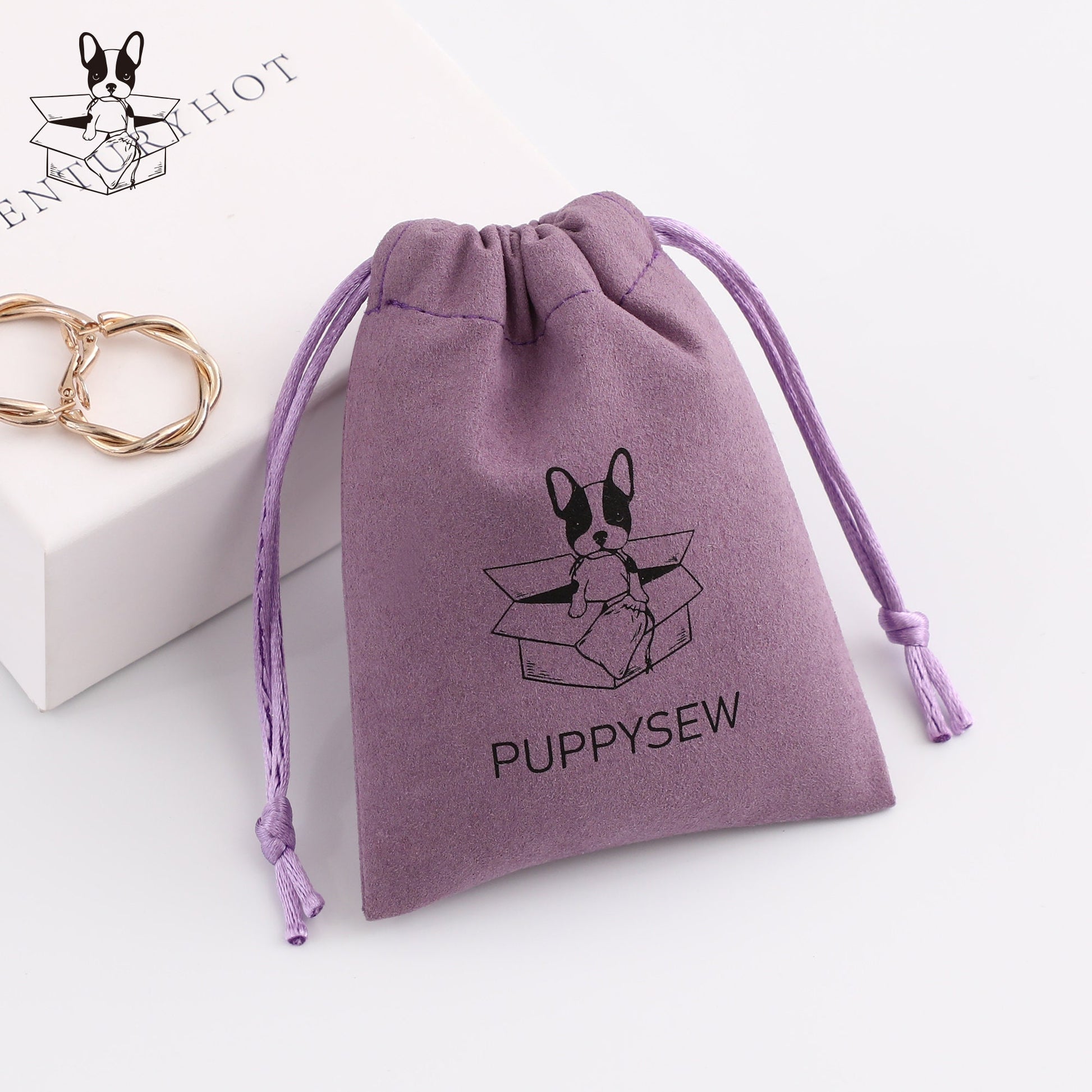 Personalized Purple Microfiber Drawstring Bag, Custom Logo Jewelry Packaging-1