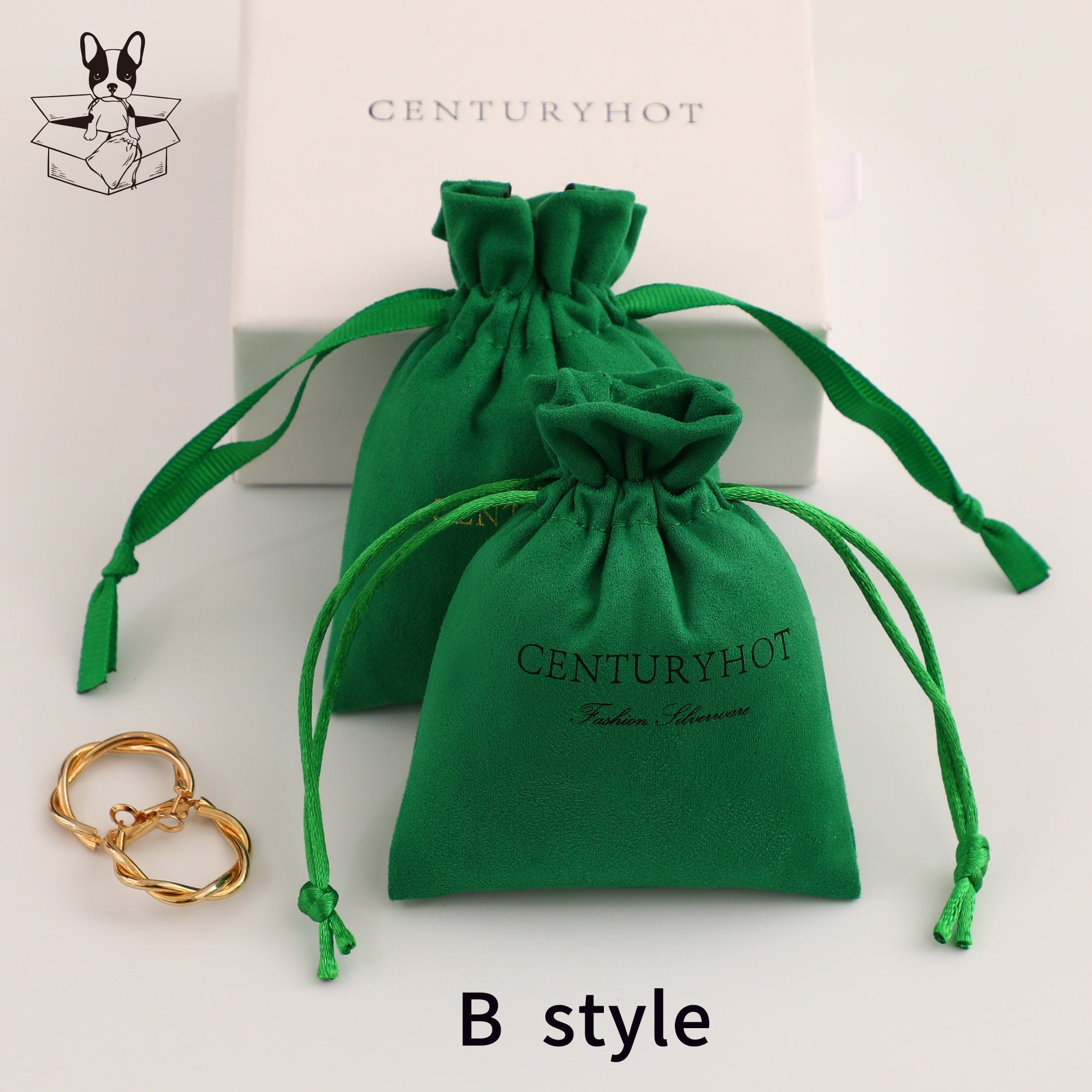 Personalized Green Suede Drawstring Bag, Custom Logo Jewelry Pouch-zoom-6