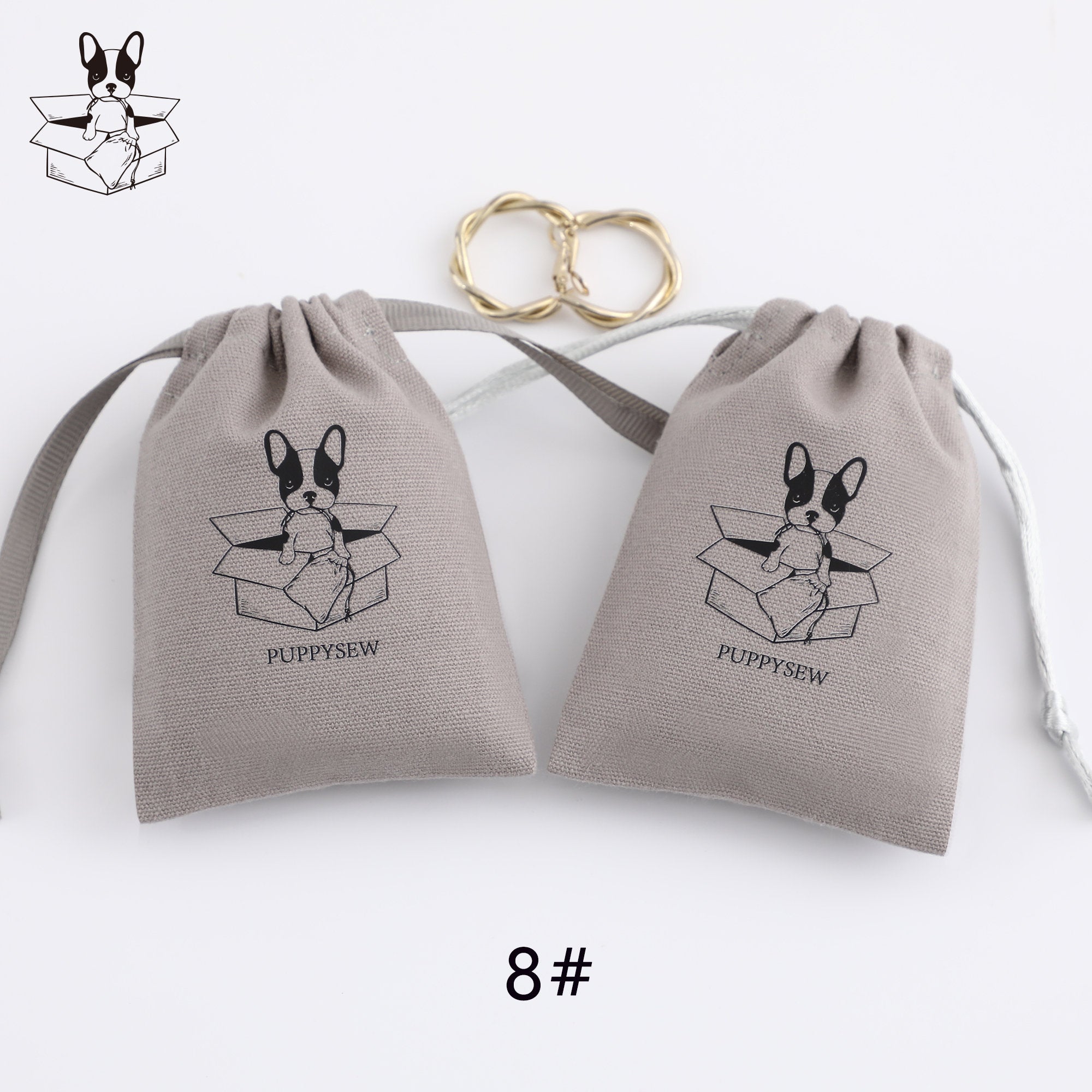 Custom Printed Canvas Drawstring Bag, Jewelry Packaging, Light Grey, 50pcs-zoom-2
