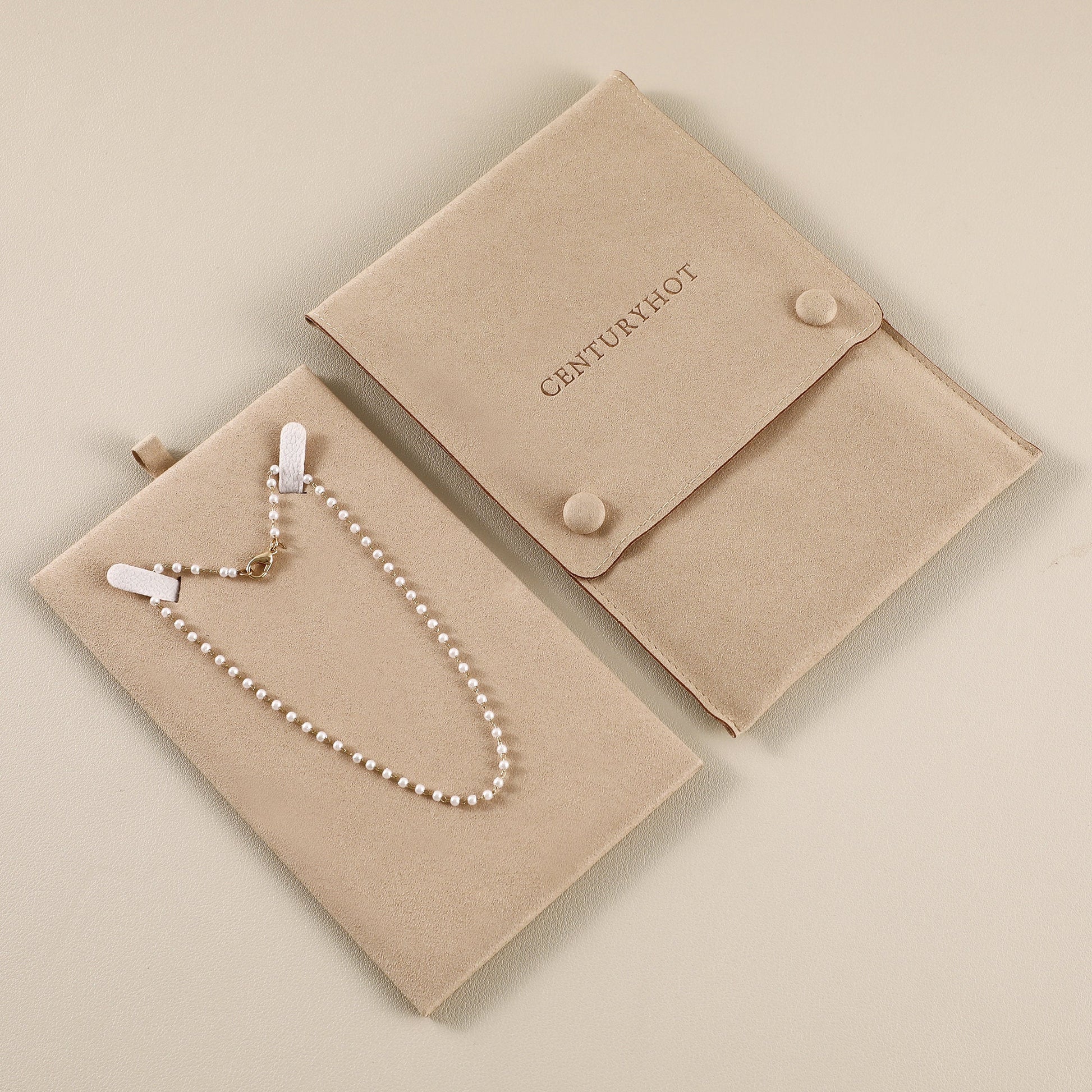 Personalized Cream Microfiber Necklace Gift Bag, Jewelry Display-1