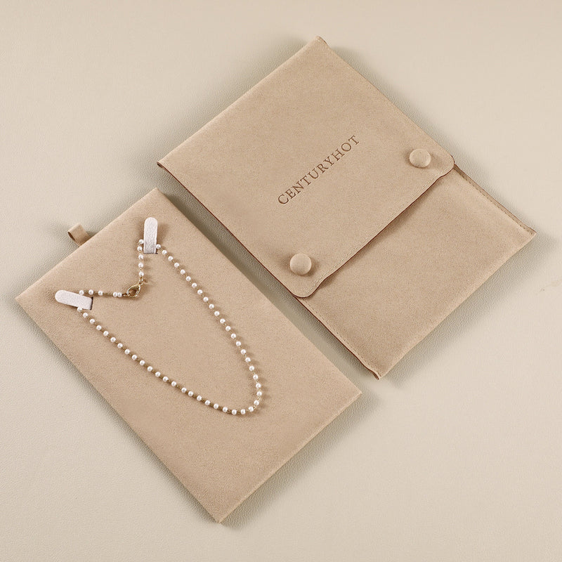 Personalized Cream Microfiber Necklace Gift Bag, Jewelry Display-zoom-
