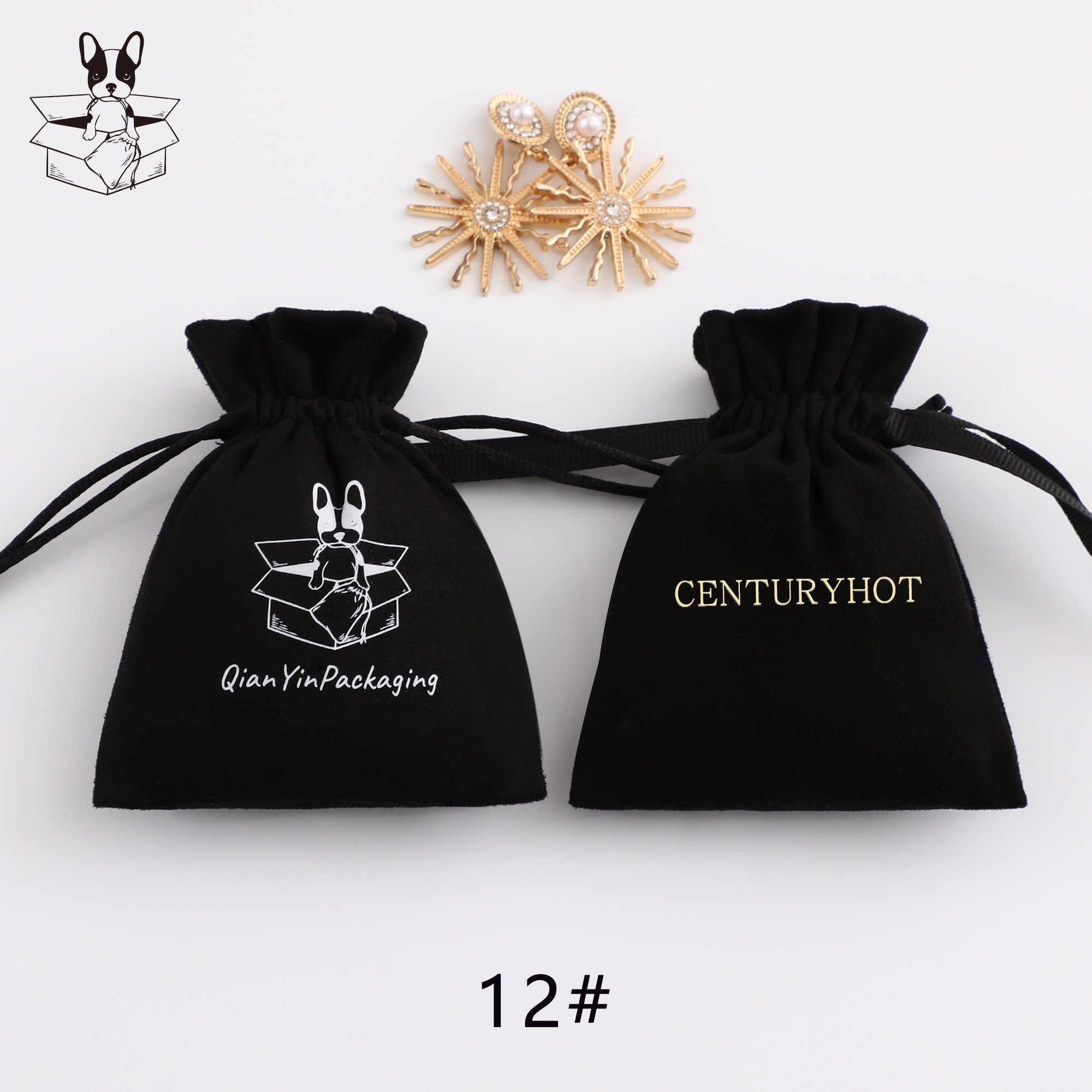 Personalized Flannel Drawstring Bag, Custom Logo Jewelry Pouch-zoom-3