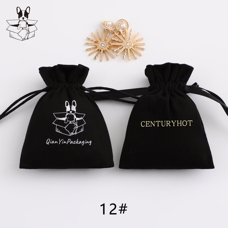 Personalized Flannel Drawstring Bag, Custom Logo Jewelry Pouch-zoom-