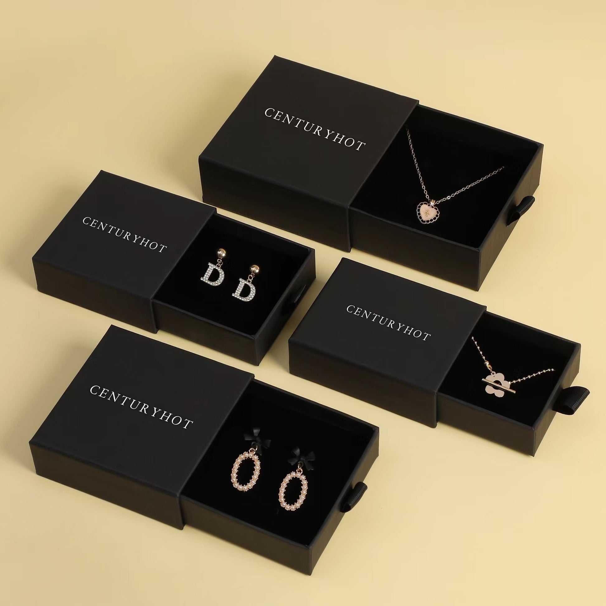 Custom Logo Jewelry Box: Chic Black Carton, Drawer Style-1