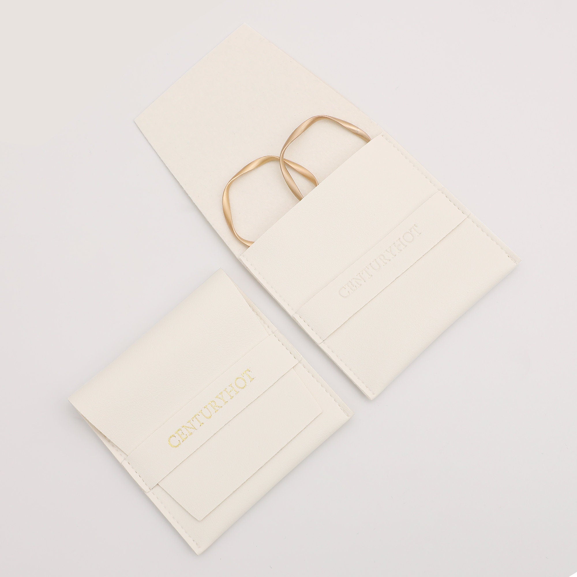 50pc White Faux Leather Jewelry Pouch, Custom Logo Available-zoom-4