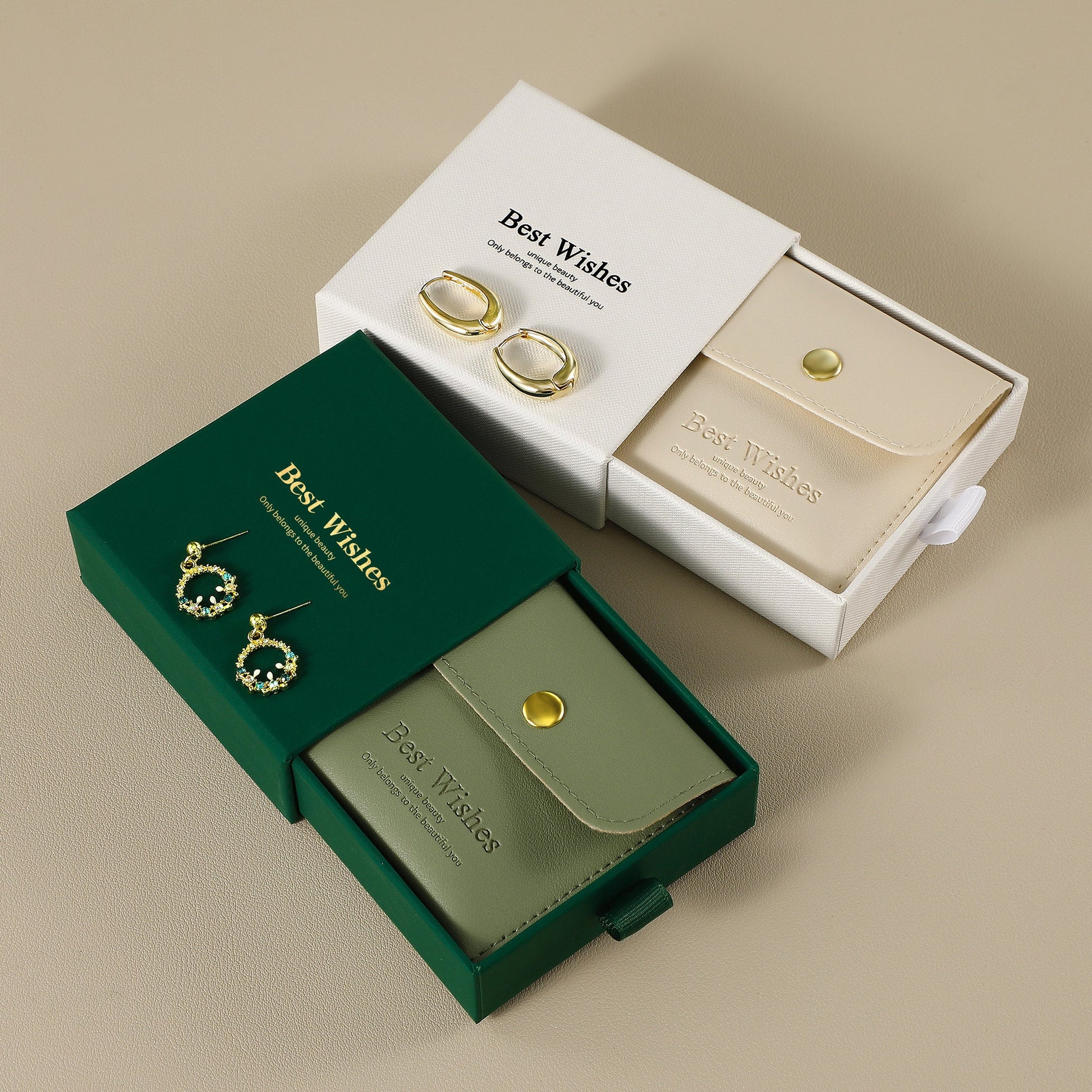 50 Cardboard Jewelry Box Sets, Faux Leather Bags (9x9x3.2cm)-7