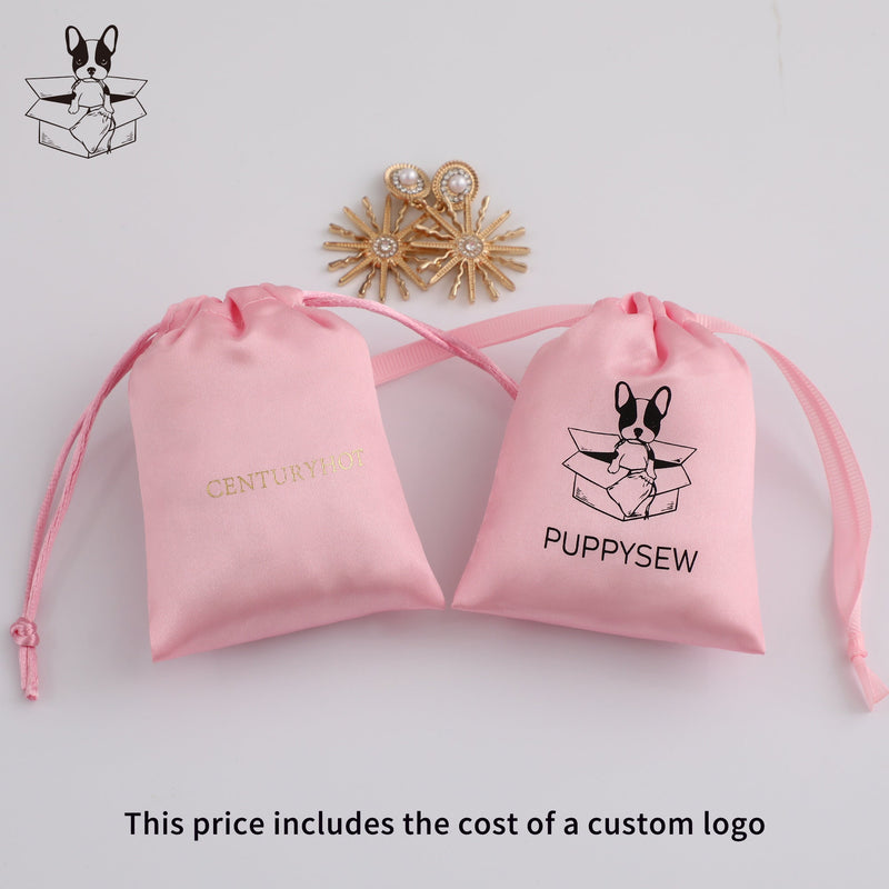 Personalized Pink Satin Drawstring Bag, Custom Logo Jewelry Pouch-zoom-