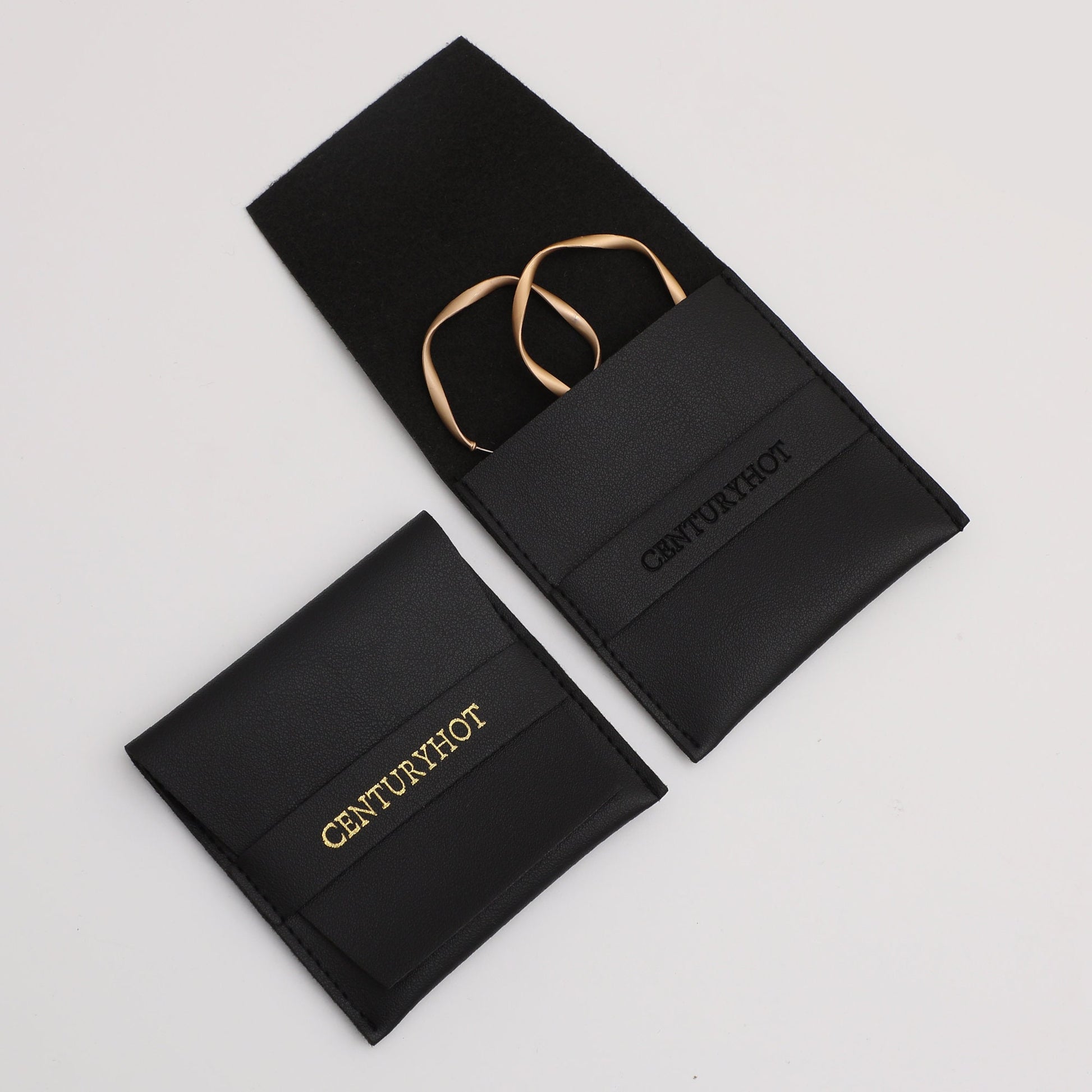 Personalized Logo Jewelry Pouch, Black Faux Leather Ring Pouch (8x8cm)-2