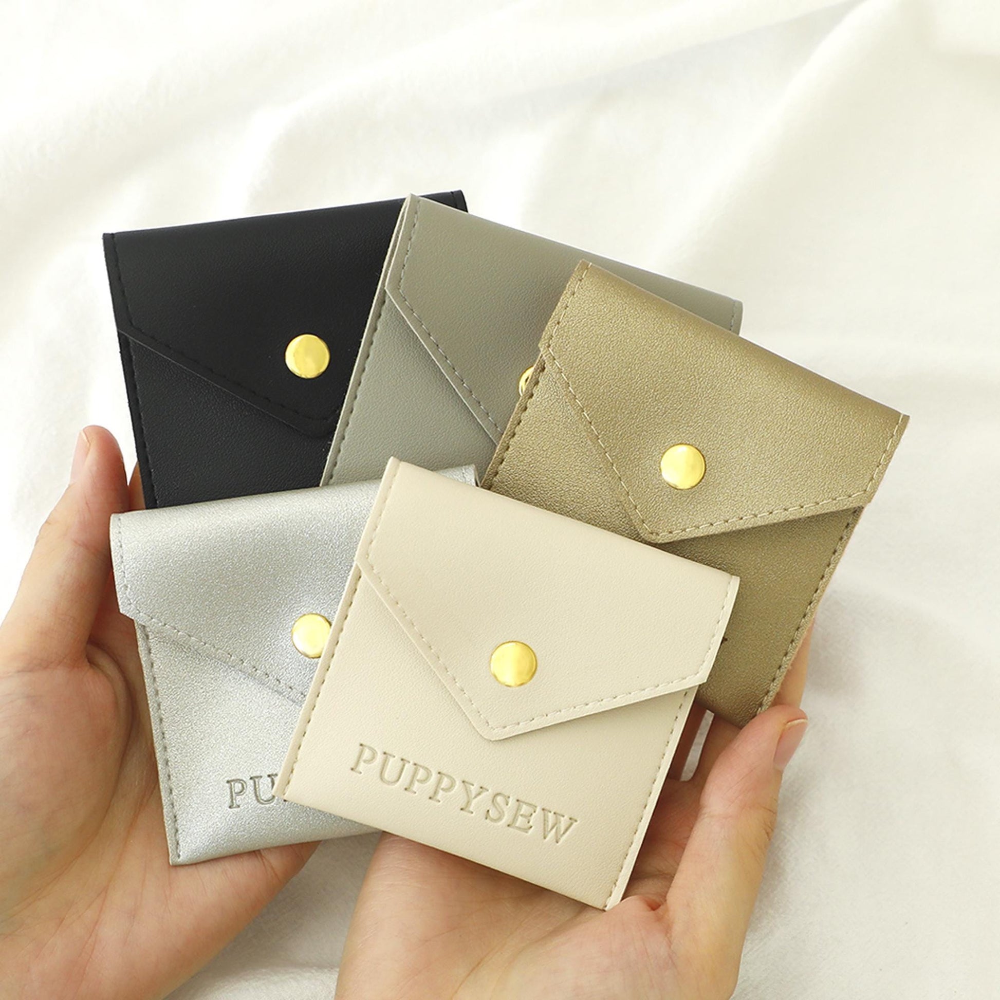 Custom Logo Faux Leather Jewelry Bag, Soft Button Packaging-5