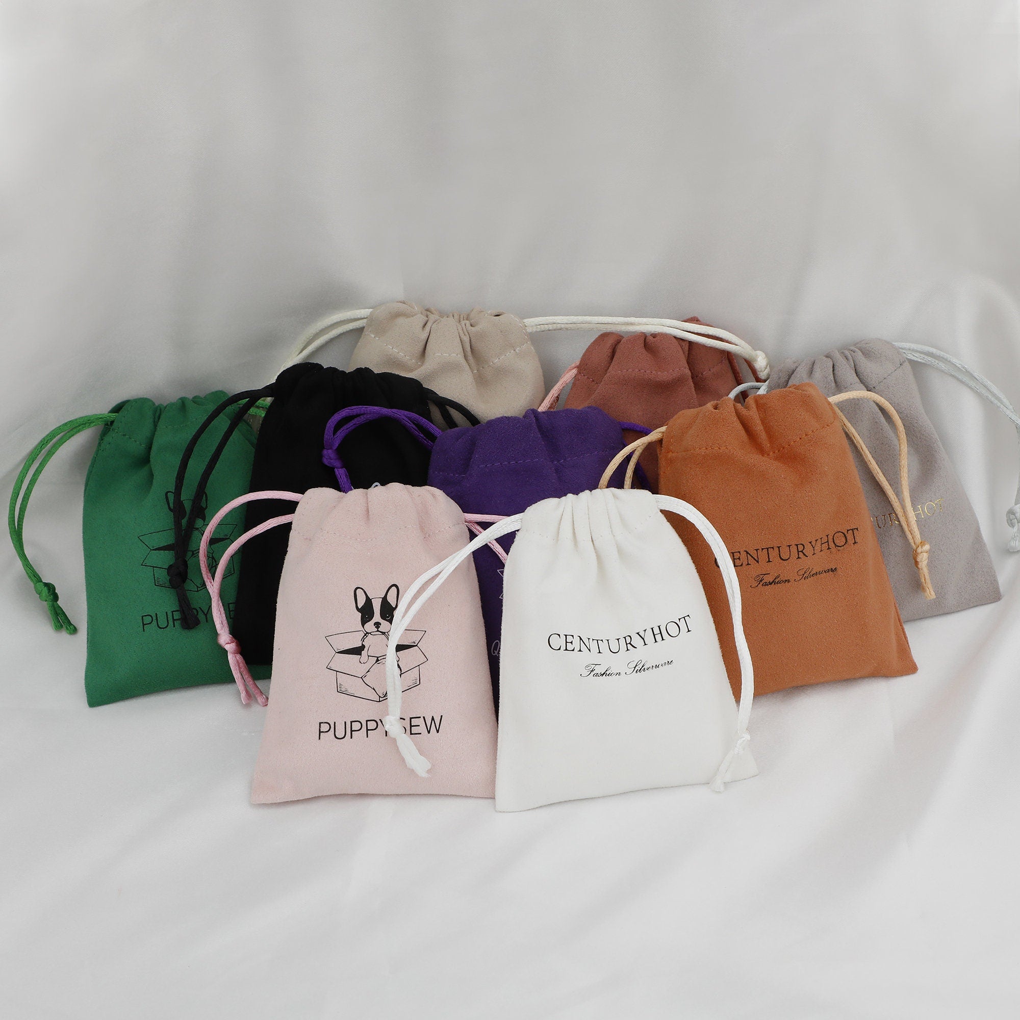 50 Personalized Logo Suede Drawstring Bags, Jewelry Pouch-zoom-1