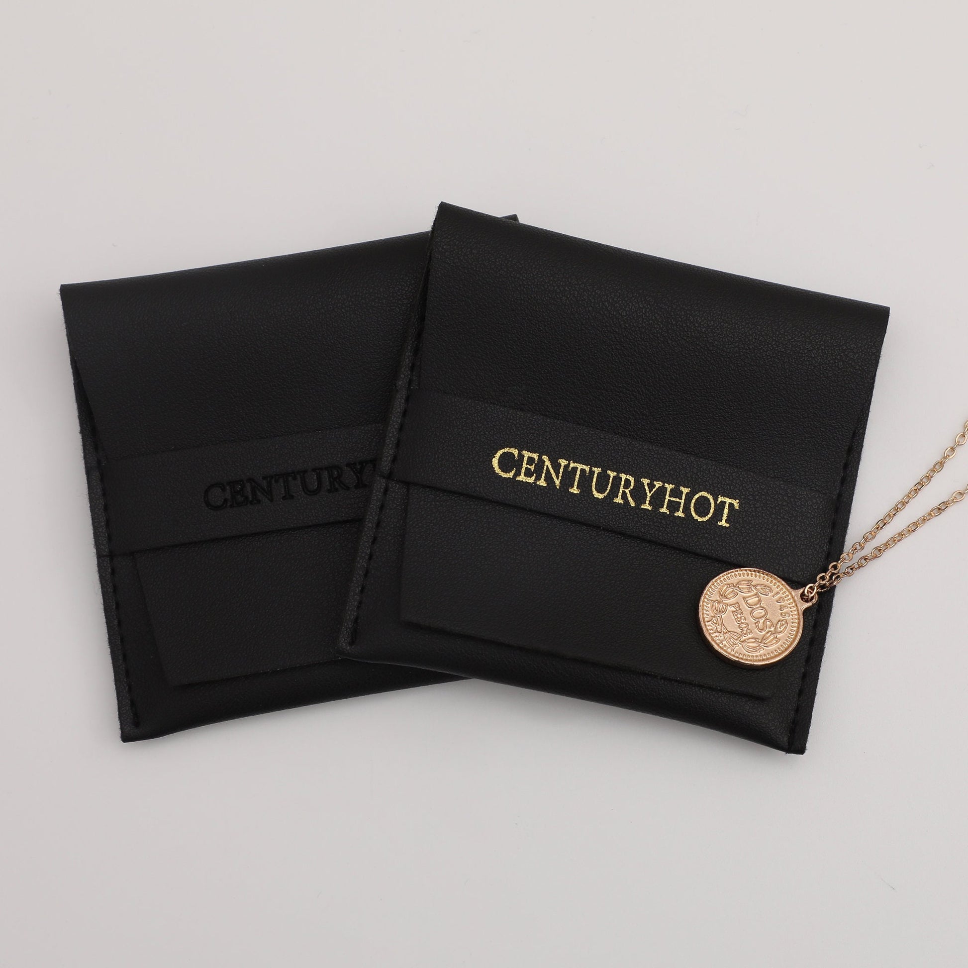 Personalized Logo Jewelry Pouch, Black Faux Leather Ring Pouch (8x8cm)-8