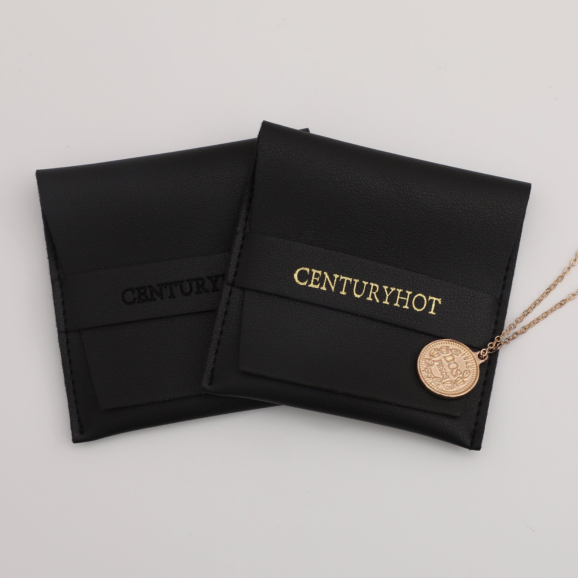 Personalized Logo Jewelry Pouch, Black Faux Leather Ring Pouch (8x8cm)-zoom-8