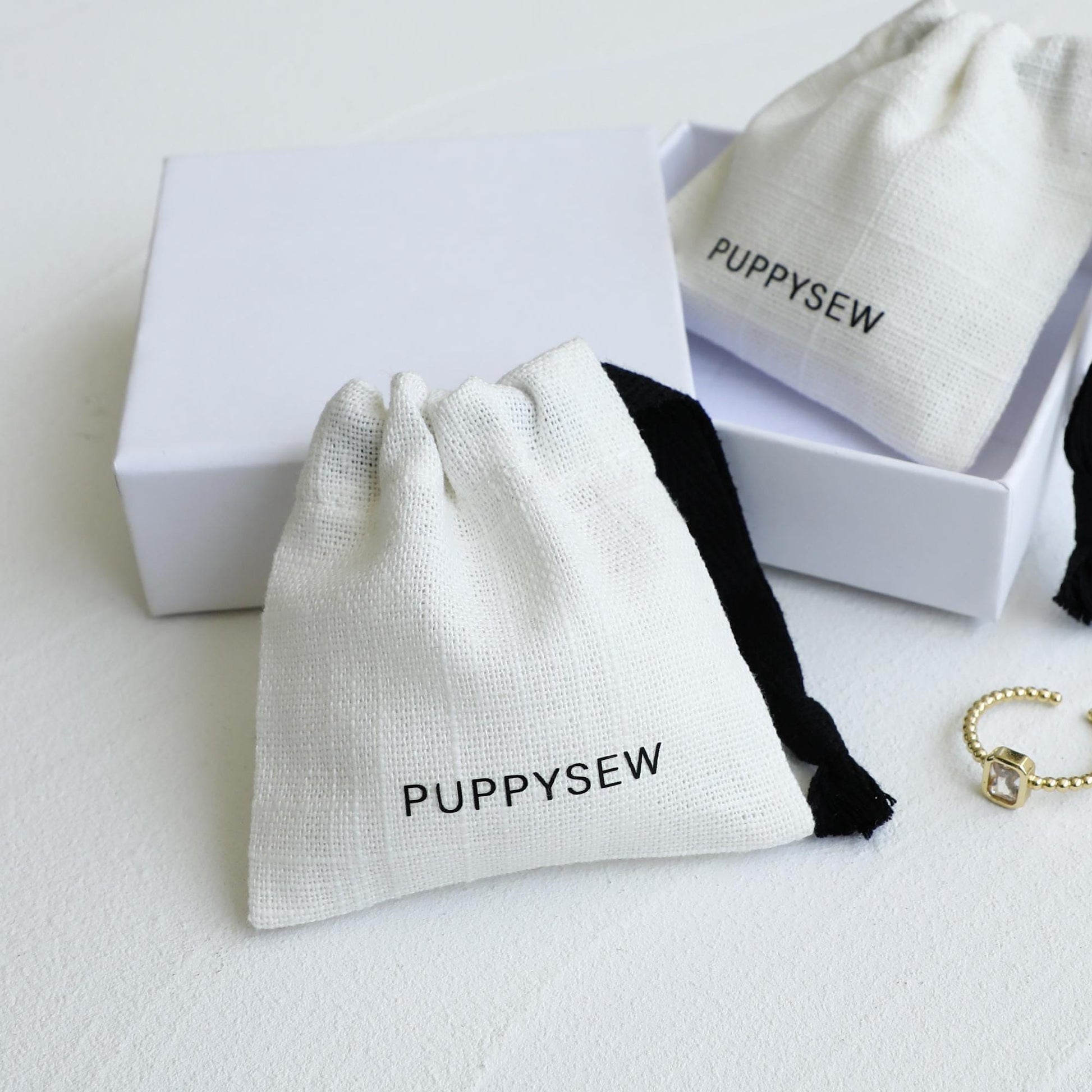 100 White Cotton Canvas Drawstring Bags, Personalized Logo Jewelry Packaging-10