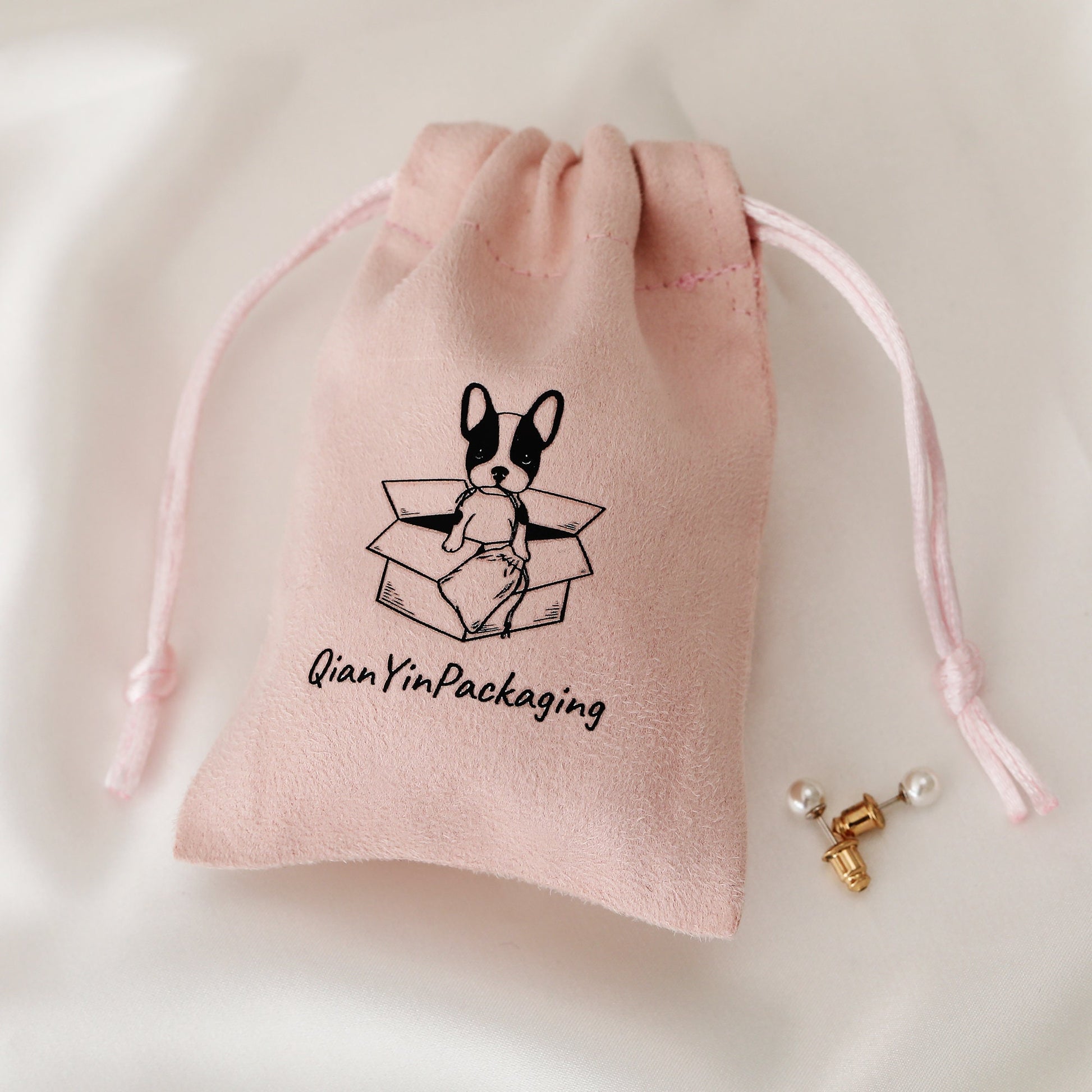 Personalized Pink Suede Drawstring Bag: Custom Logo Jewelry Pouch-2