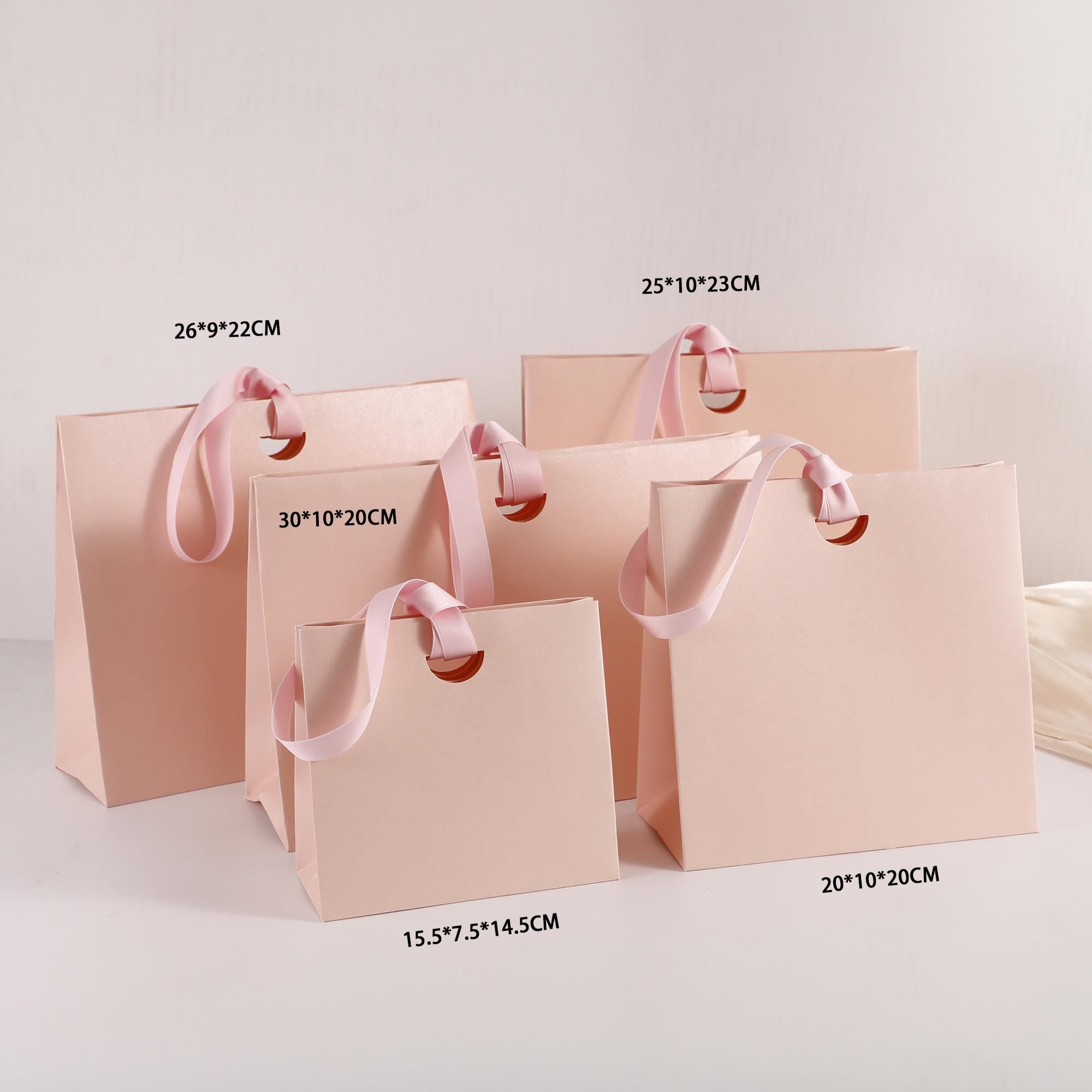 Custom Pink Ribbon Paper Bags, Luxury Boutique Packaging, Personalized Logo