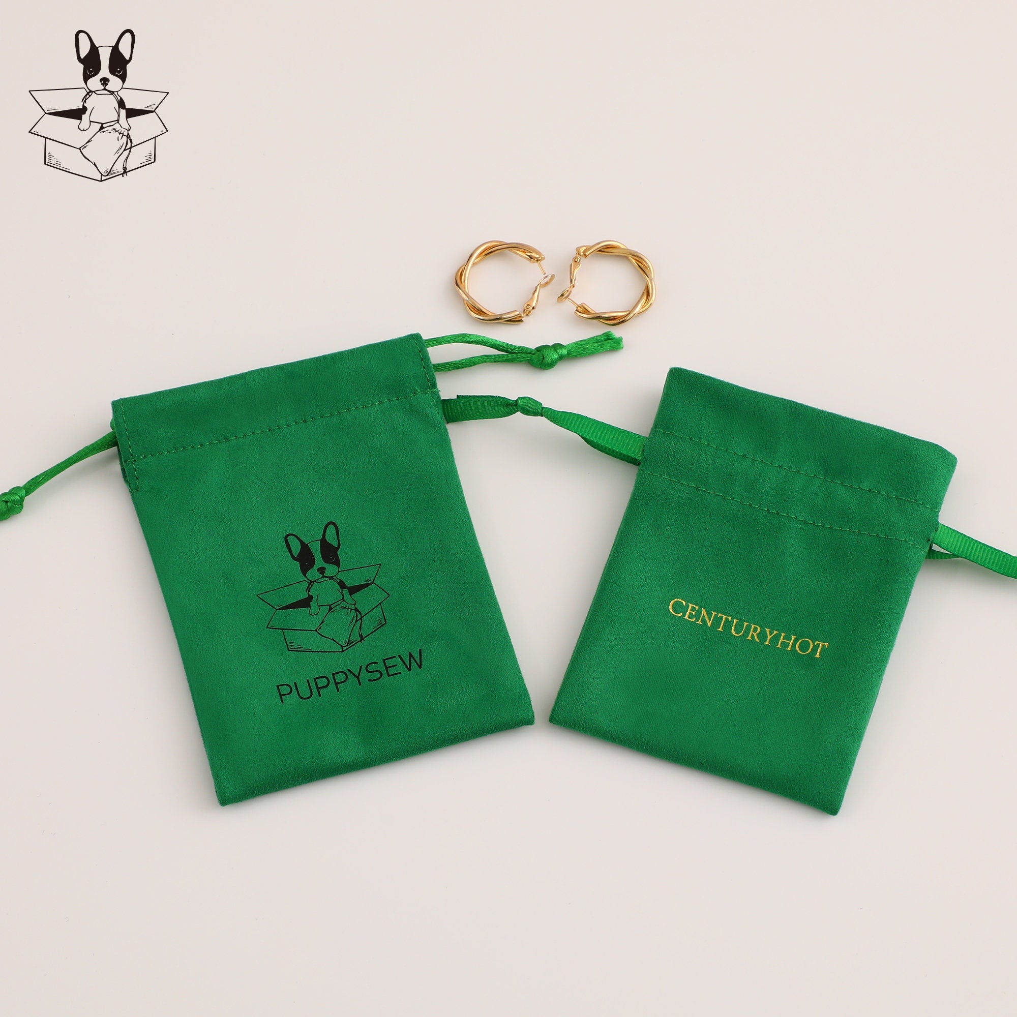 Personalized Green Suede Drawstring Bag, Custom Logo Jewelry Pouch-zoom-8