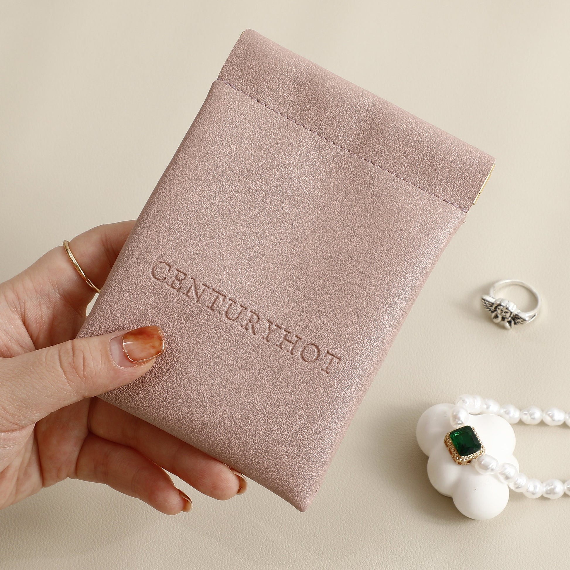Customizable Logo PU Leather Jewelry Bag, Spring Buckle Coin Purse-2