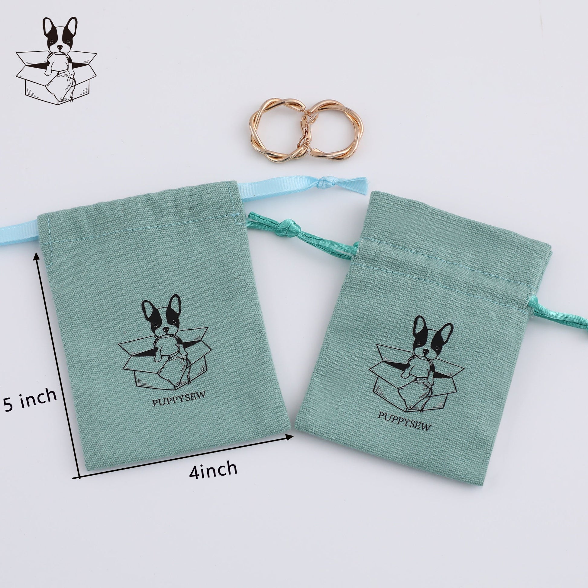 Custom Logo Cotton Canvas Jewelry Packaging Bags, Ribbon Drawstring Gift Bags-8