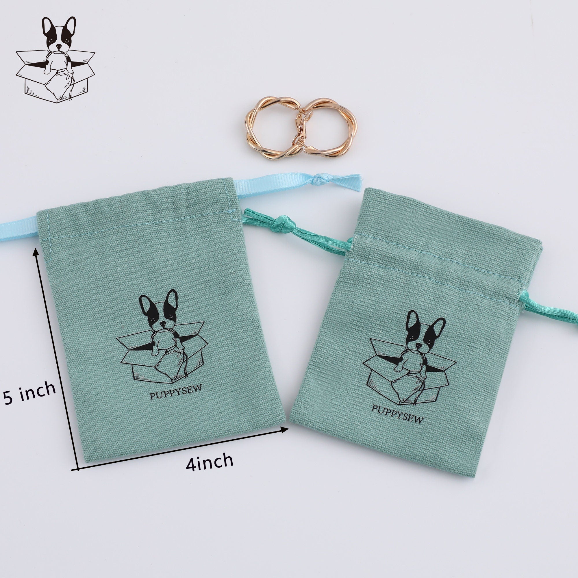 Custom Logo Cotton Canvas Jewelry Packaging Bags, Ribbon Drawstring Gift Bags-zoom-8
