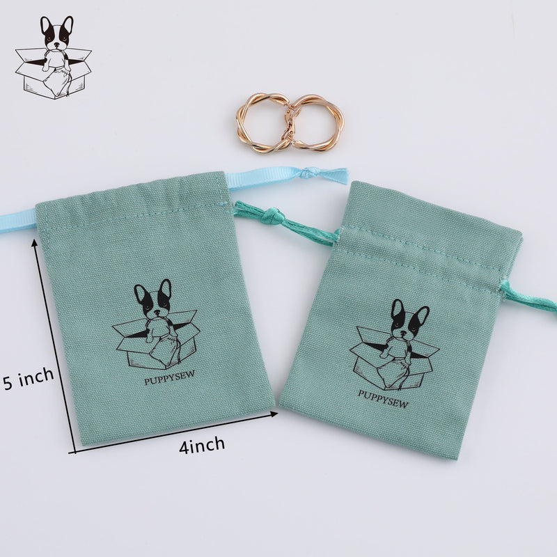 Custom Logo Cotton Canvas Jewelry Packaging Bags, Ribbon Drawstring Gift Bags-zoom-
