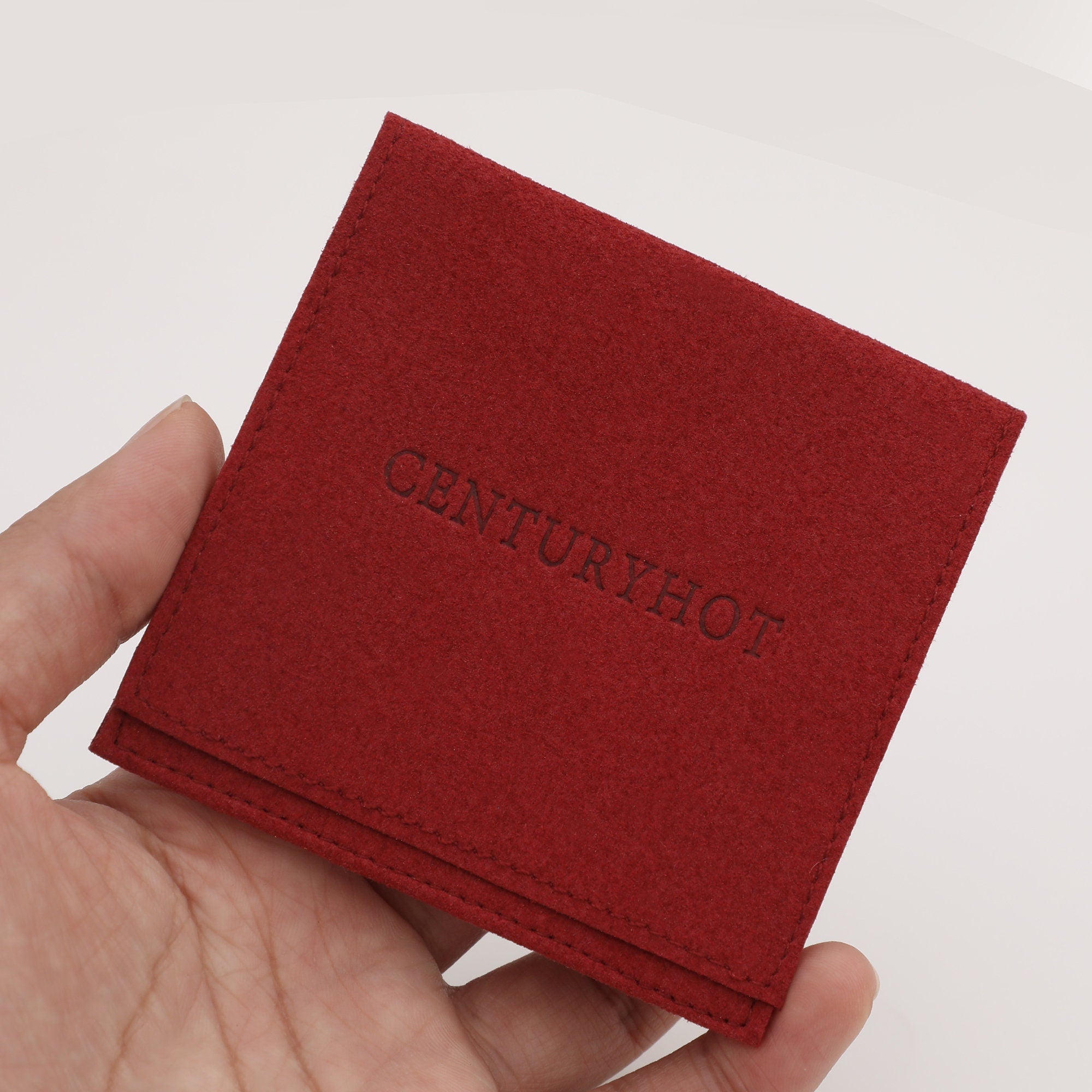 Personalized Red Microfiber Jewelry Bags, Custom Logo Embossed