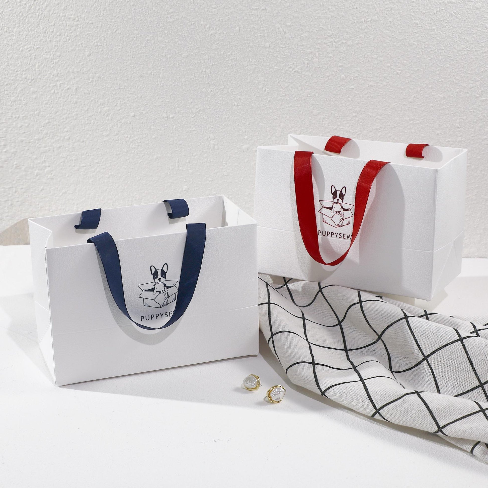 Custom Logo Paper Gift Bags – Art Textured, Ribbon Handle-3