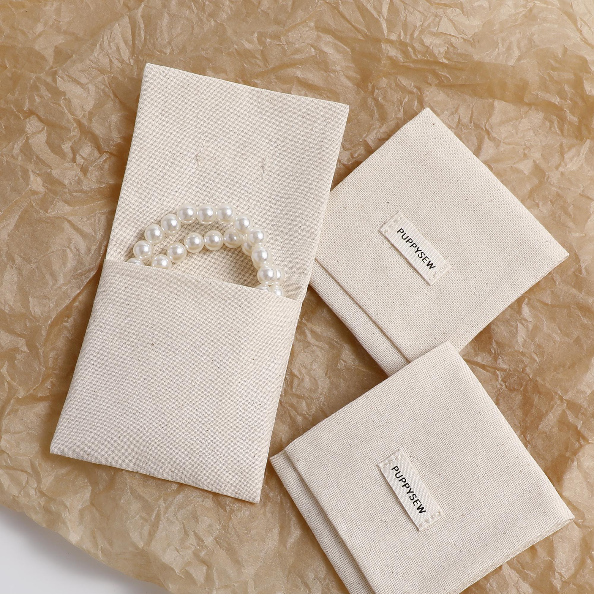 50 Unbleached Cotton Jewelry Pouches, Customizable Logo