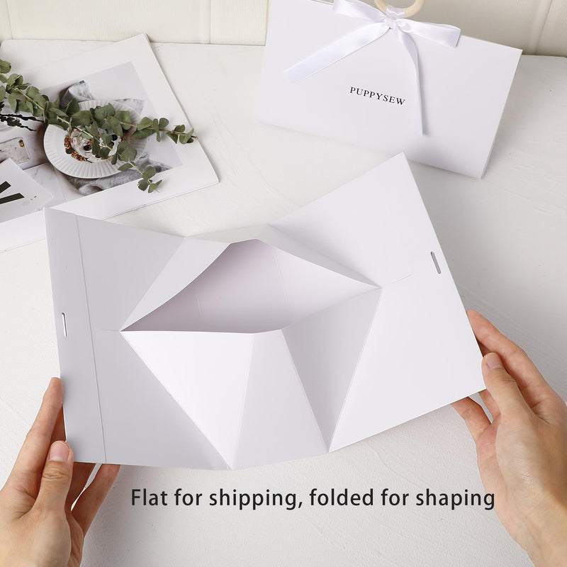 Elegant Wedding Favor Bags, Wood Ring Handles, Ribbon Bows (22x13x7.5cm)-zoom-