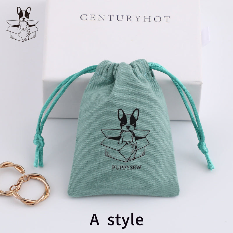 Custom Logo Cotton Canvas Jewelry Packaging Bags, Ribbon Drawstring Gift Bags-zoom-