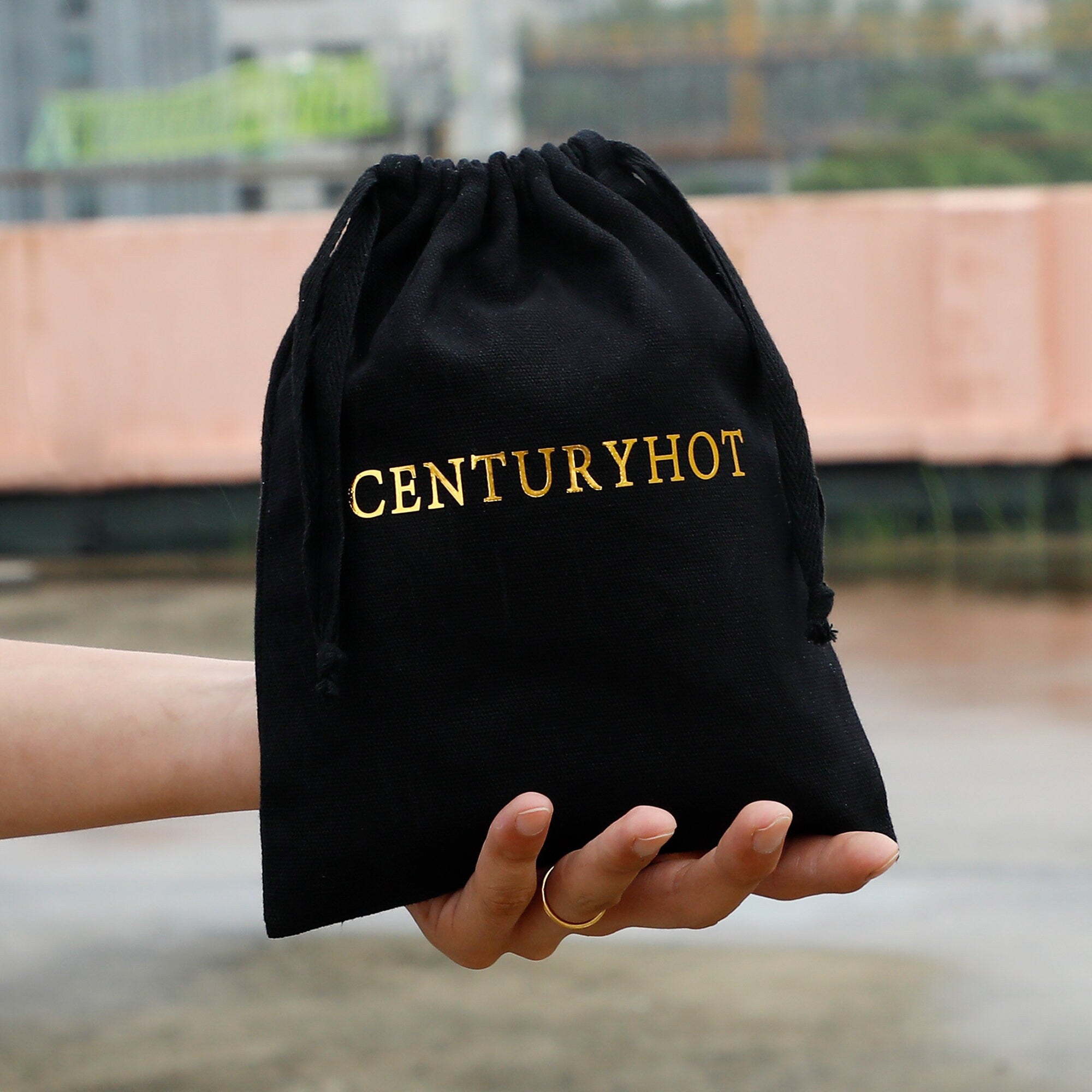 50 Black Cotton Canvas Jewelry Bags, Personalized Logo, Ribbon Drawstring Gift Bags-zoom-4