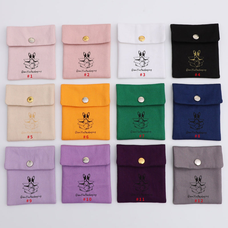 Custom Logo Cotton Twill Jewelry Bag with Snap, Personalized Sachet (50 Pieces)-zoom-
