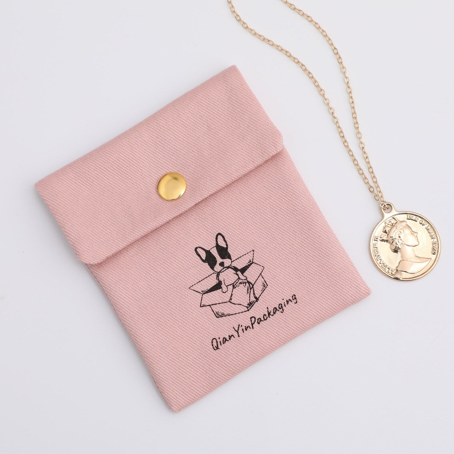 Custom Logo Cotton Twill Jewelry Bag with Snap, Personalized Sachet (50 Pieces)