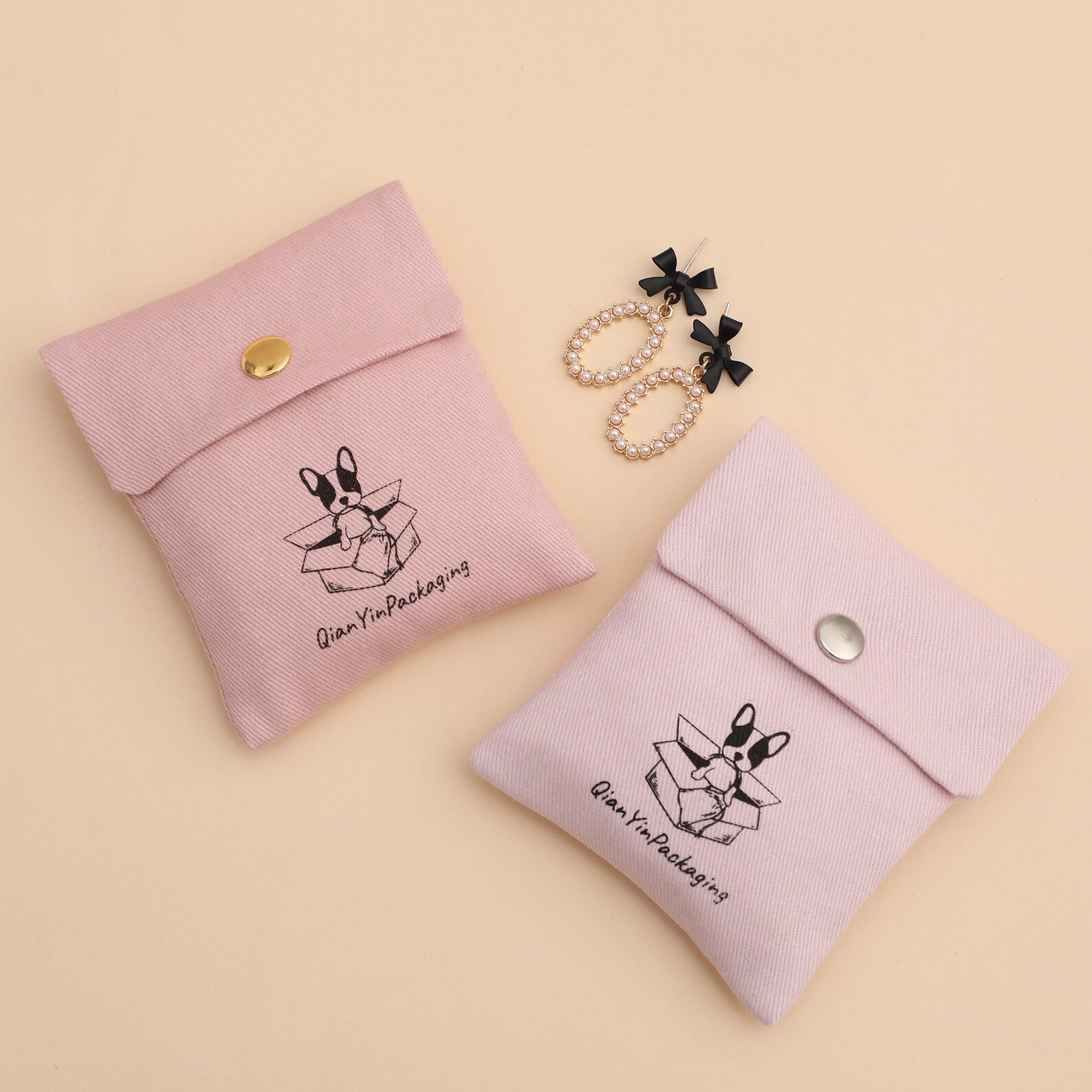 Custom Logo Cotton Twill Jewelry Bag with Snap, Personalized Sachet (50 Pieces)-zoom-9